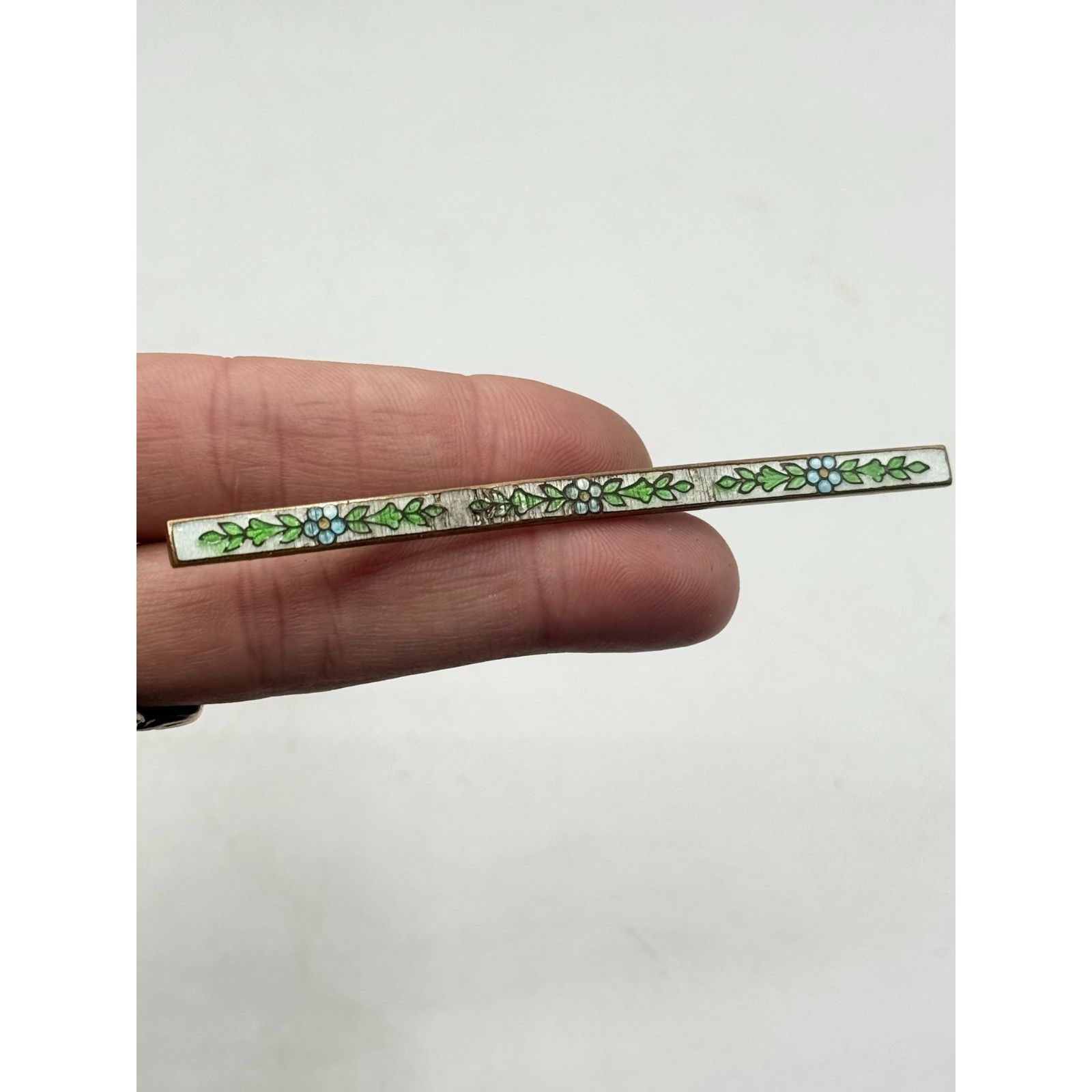 Vintage Antique long floral guilloche enamel bar pin Size ONE SIZE - 2 Thumbnail