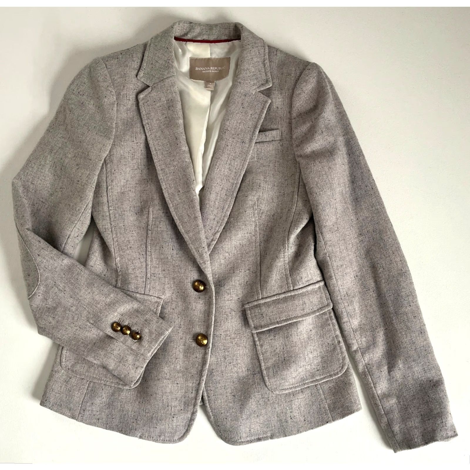 Banana Republic VINTAGE Banana Republic Blazer Jacket Women’s Wool Blend Sz 4 Gray Elbow Patches 2000s Hacking Size S / US 4 / IT 40 - 3 Thumbnail