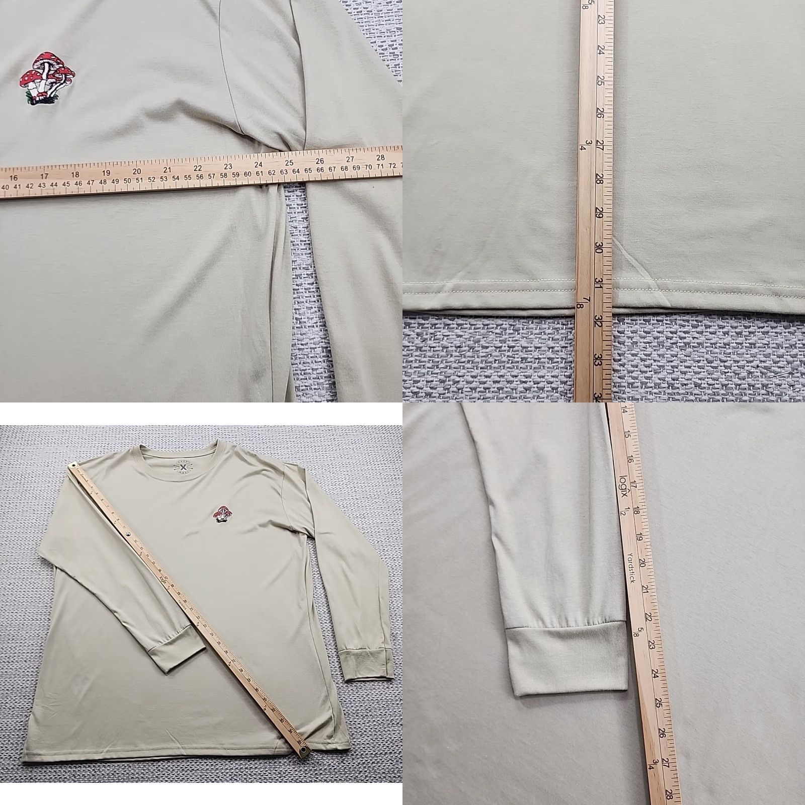 Vintage VINTAGE East West Mushroom Tee Long Sleeve Mens 2XL XXL Beige Cotton Blend Knit Embroidered Logo Beach California Grunge Hip Hop Rock Shirt Men Size US XXL / EU 58 / 5 - 8 Thumbnail