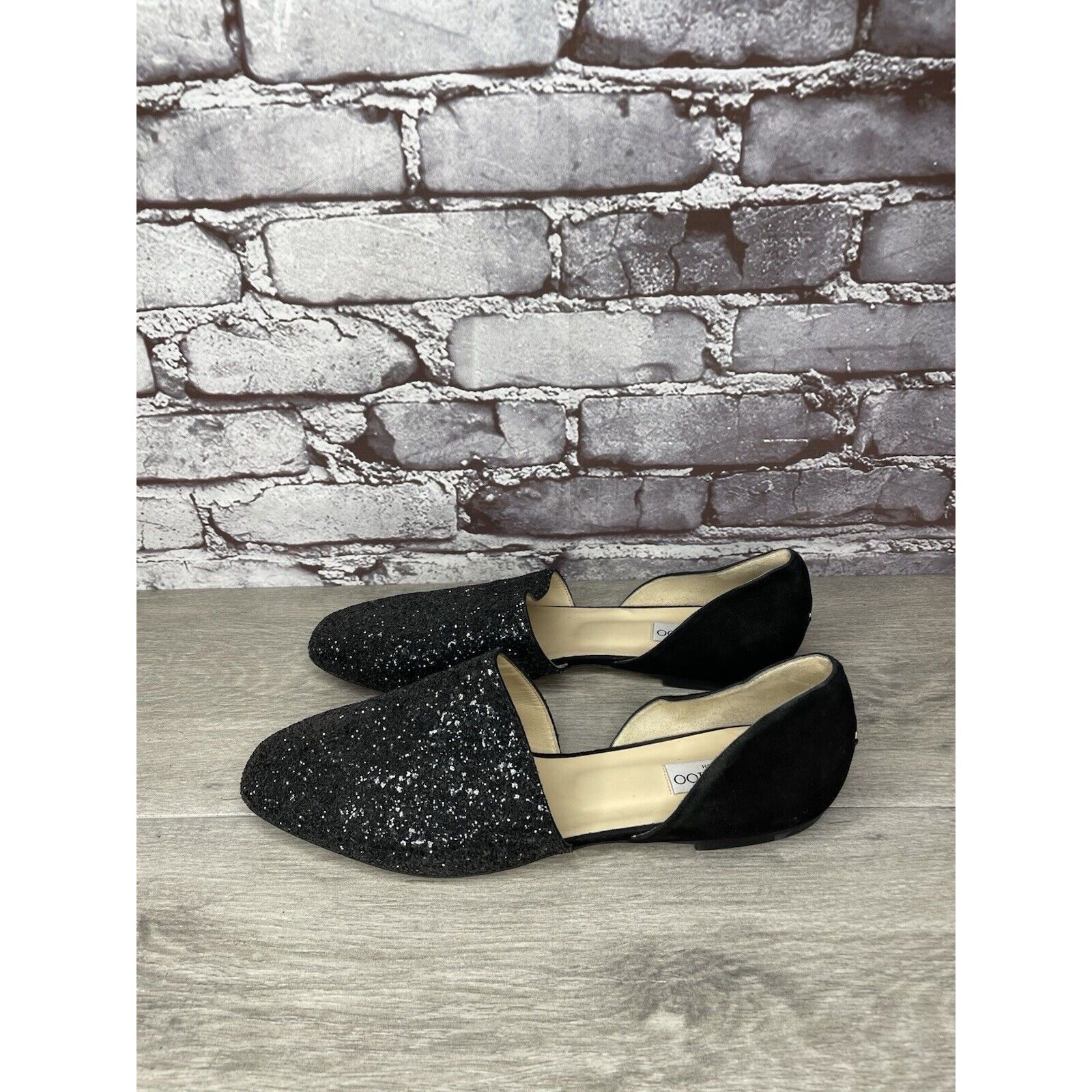 Jimmy Choo Jimmy Choo London Black Suede Leather Sparkle D’ Orsay Flats Size US 11 / IT 41 - 16 Thumbnail