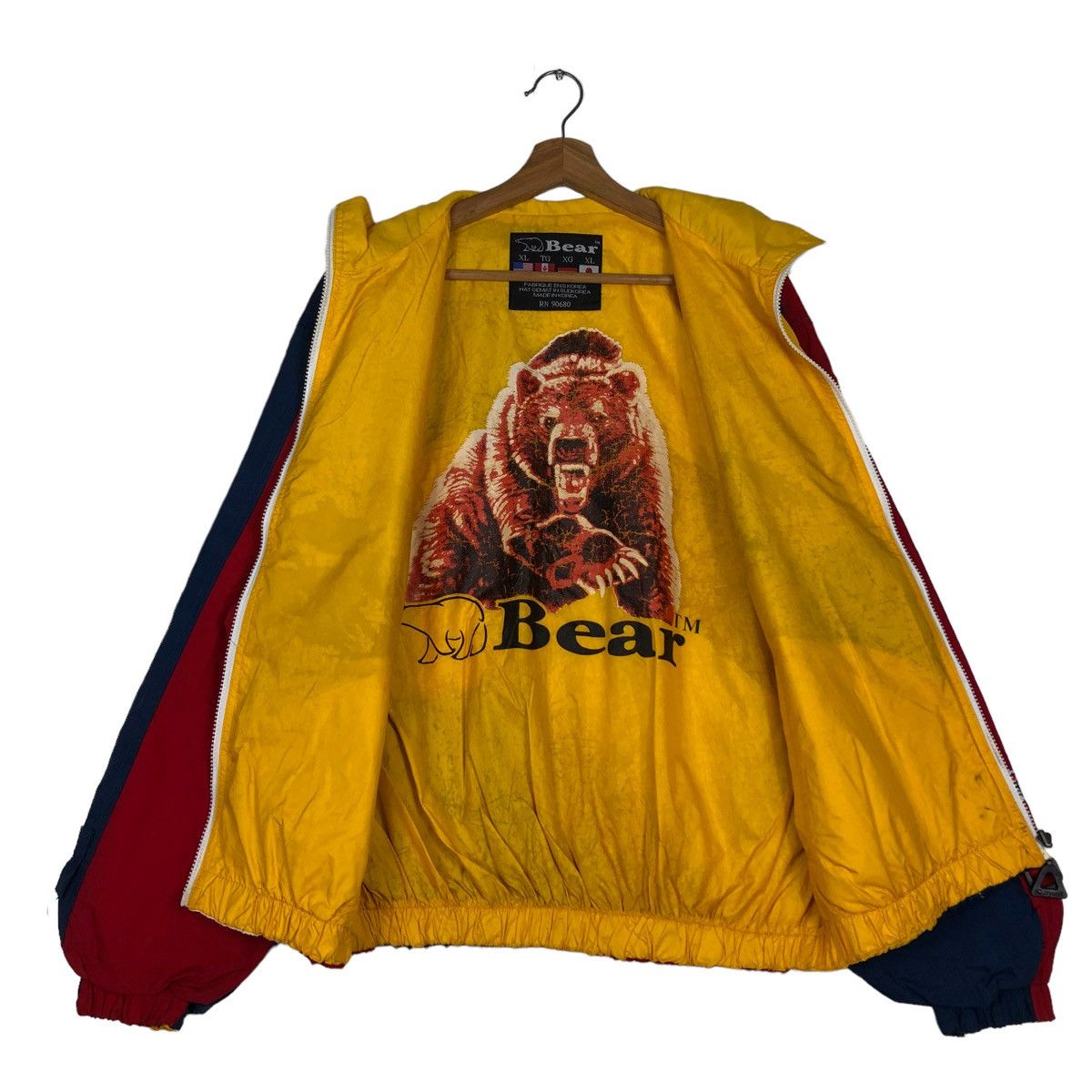 Japanese Brand 🔥VTG COLOUR BLOCK BOMBER JACKET BEAR BIG LOGO REVERSIBLE Size US XL / EU 56 / 4 - 11 Thumbnail