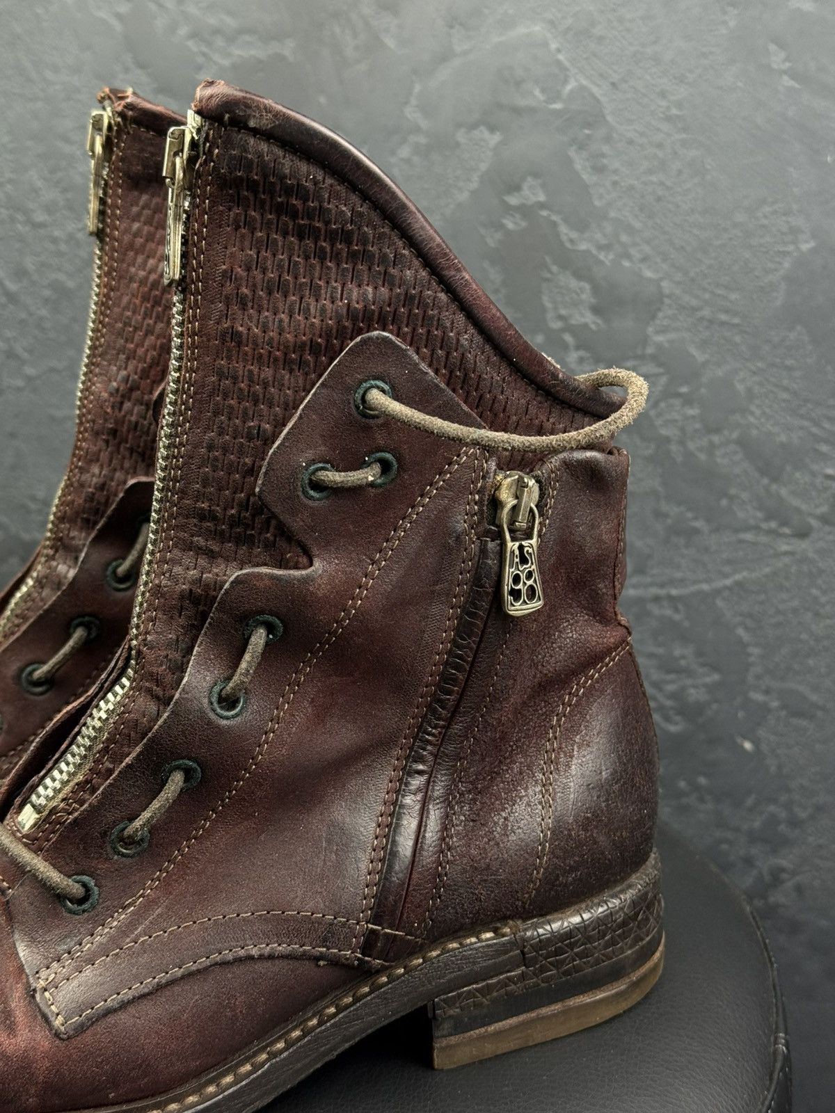 A.S.98 Women's A.S.98. Airstep Brown Leather Biker Zip Ankle Boots Size US 6 / IT 36 - 6 Thumbnail