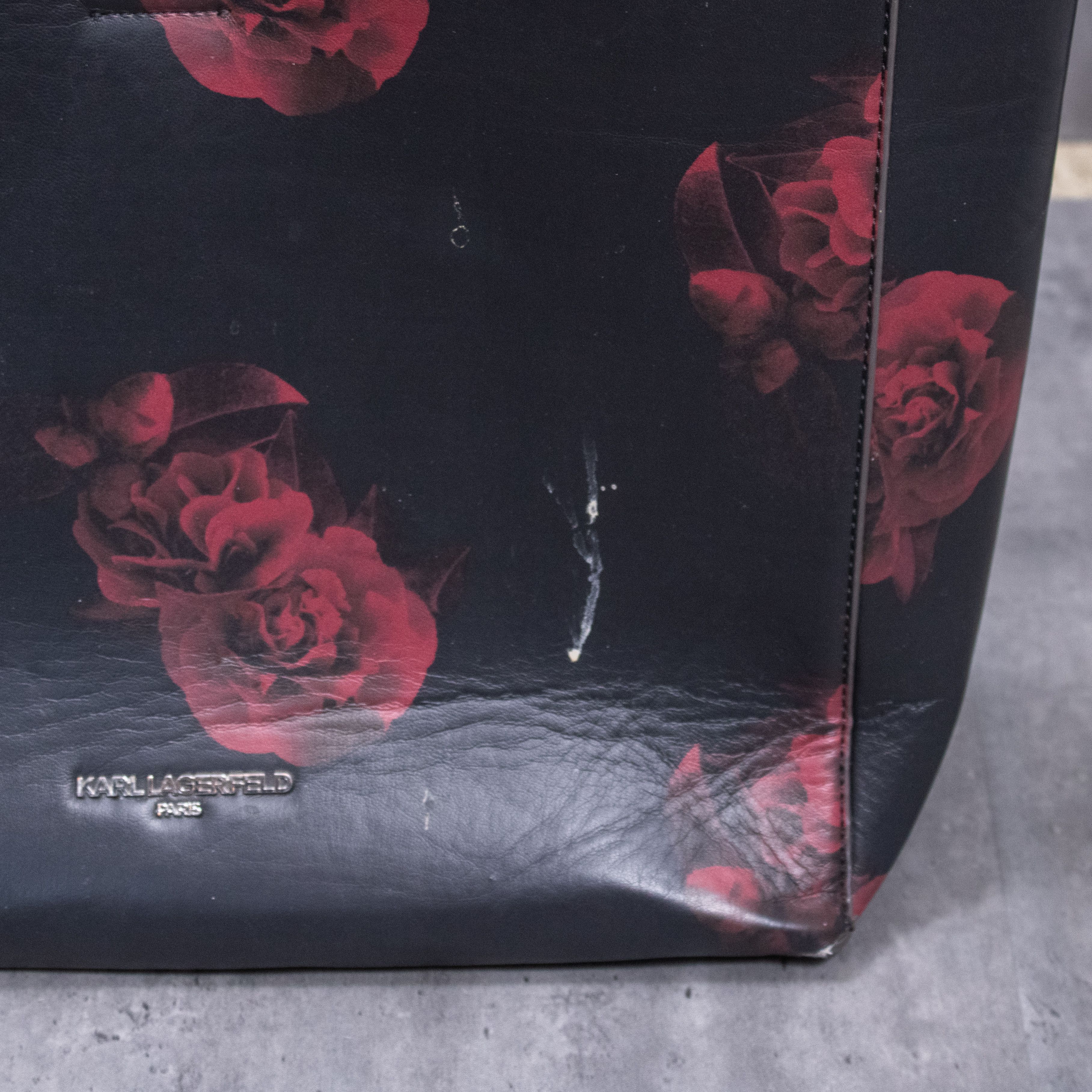 Karl Lagerfeld Karal Lagafur Black Flower Faux Leather Tote Bag Size ONE SIZE - 2 Thumbnail