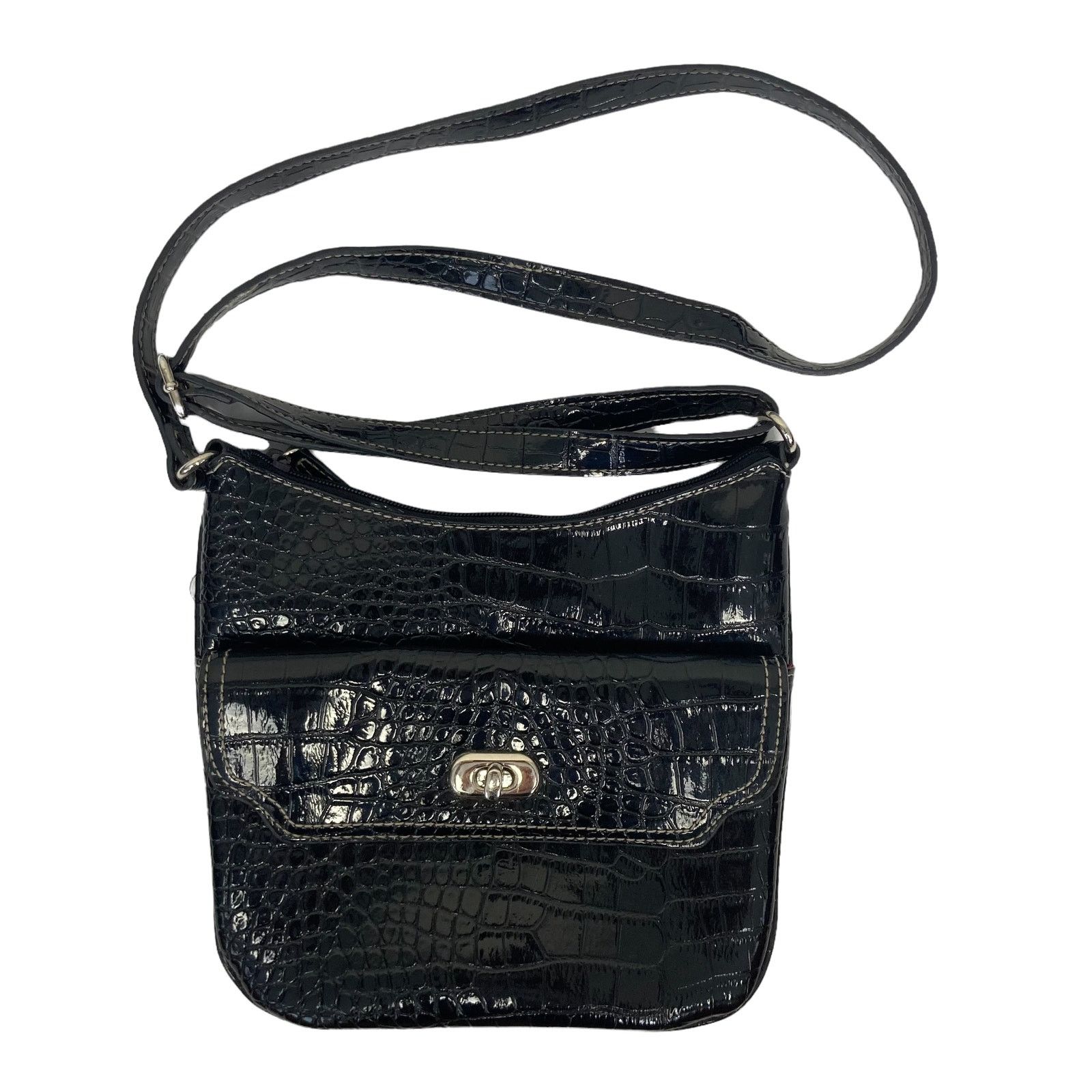 Nine West Nine West Black Patent Leather Crocodile Bag Size ONE SIZE - 6 Thumbnail