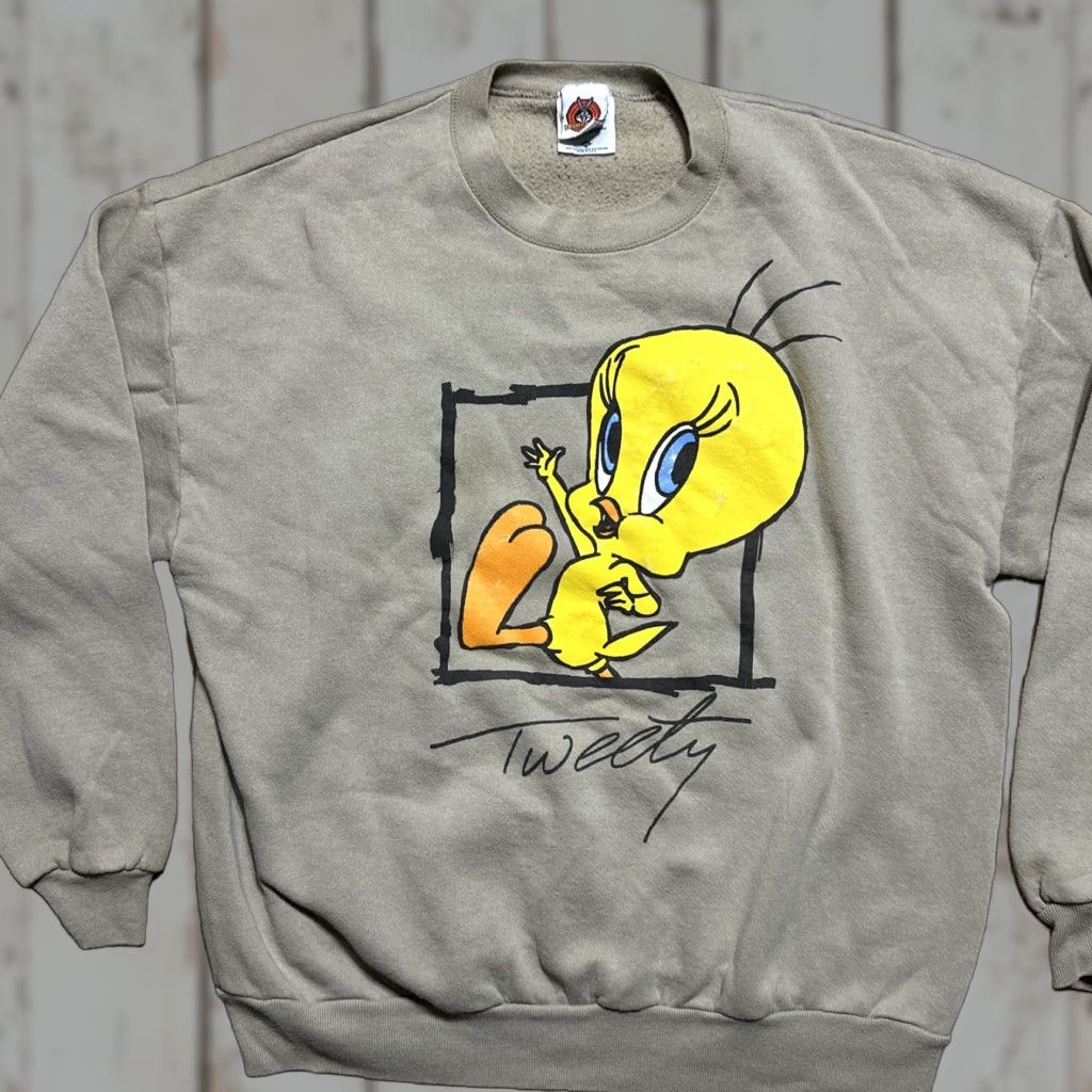 Vintage VINTAGE Tweety Bird Looney Tunes Graphic Sweatshirt Sweatshirt 2XL Brown Mens Slim Long Sleeve Crew Neck Graphic Print 80s 90s Cartoon Size US XXL / EU 58 / 5 - 1 Thumbnail