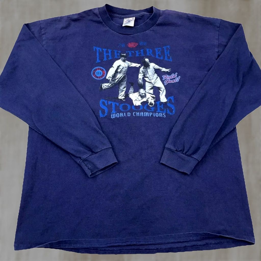 Delta VINTAGE Three Stooges Shirt Men XL Blue Long Sleeve Tee Baseball 90s Y2K Adult Size US XL / EU 56 / 4 - 1 Thumbnail