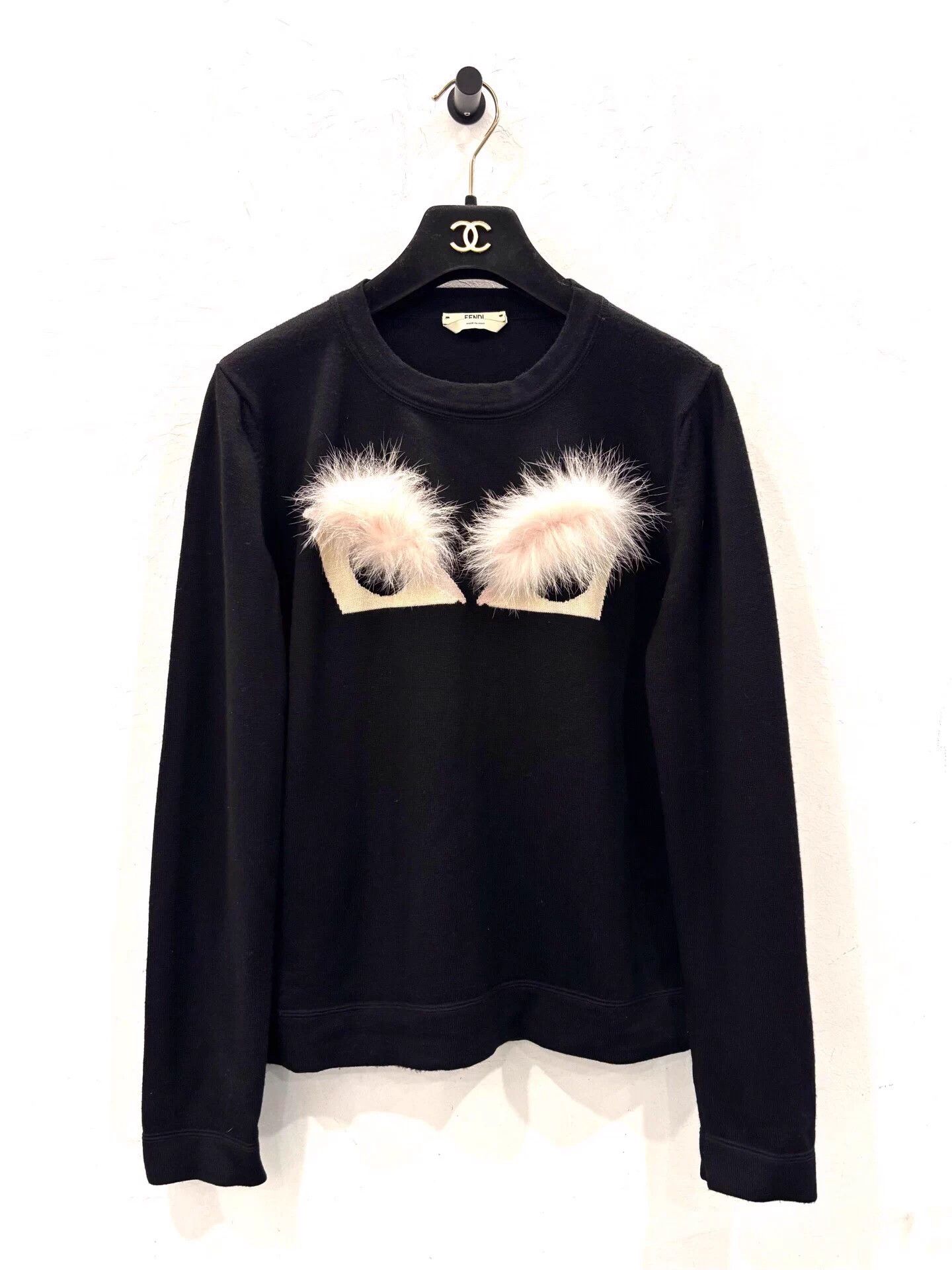 Fendi Fendi Bag Bugs Pompom Logo Wmn's Black Sweatshirt Size M / US 6-8 / IT 42-44 - 1 Thumbnail