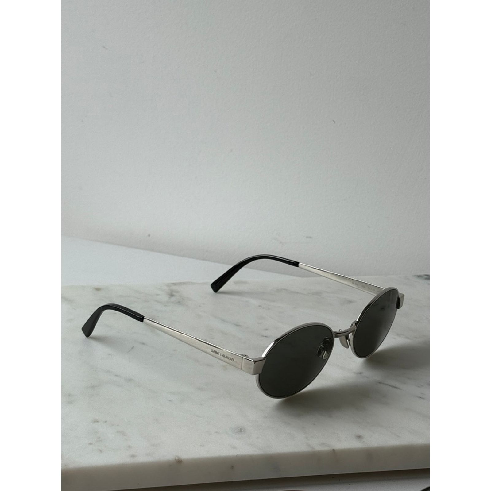 Saint Laurent Paris NEW Saint Laurent SL692 Oval Metal Sunglasses in Silver Size ONE SIZE - 5 Thumbnail