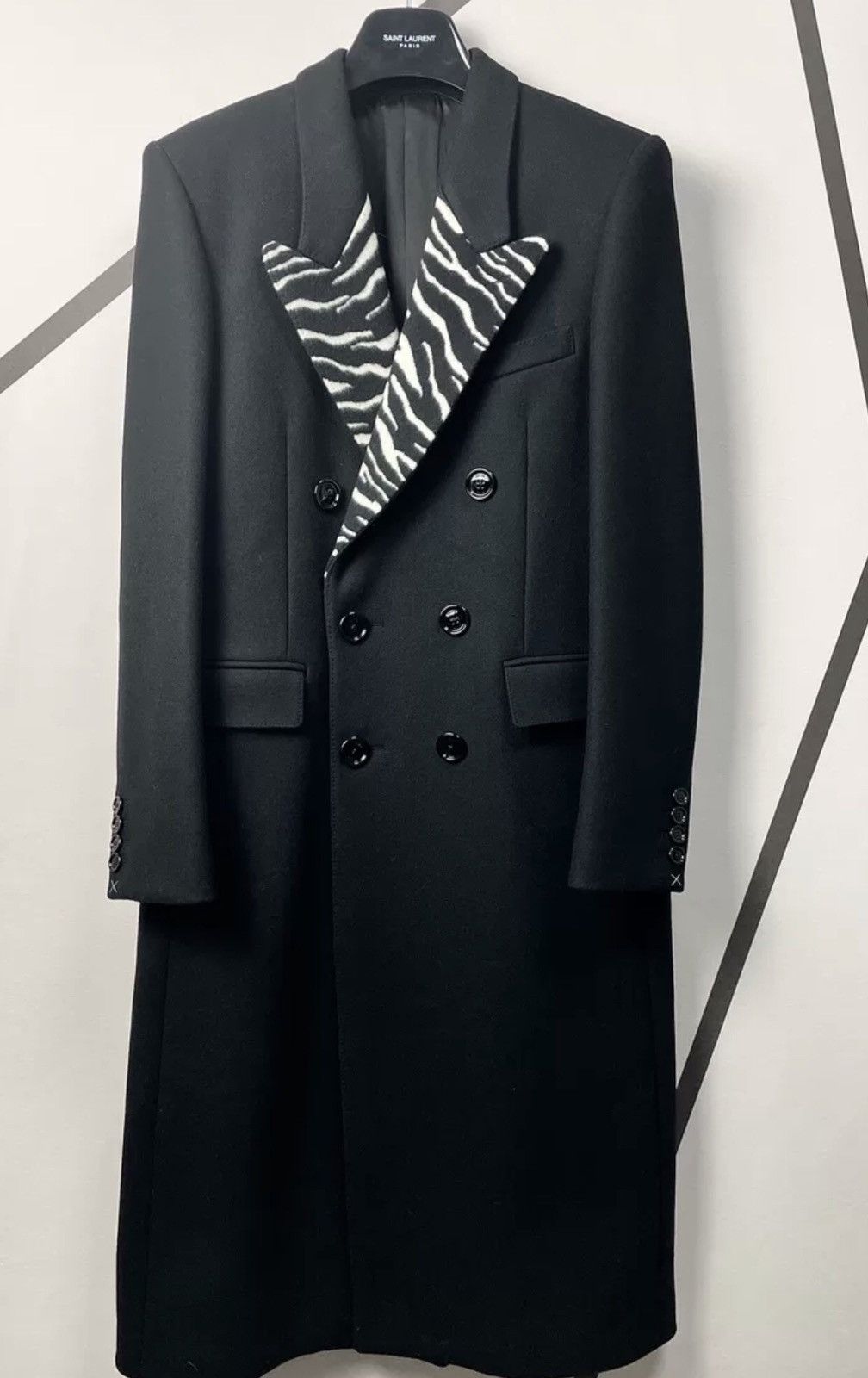 image of Celine 21Aw Runway Teen Knight Poem Zebra Wool Coat in Black, Men's (Size Medium)
