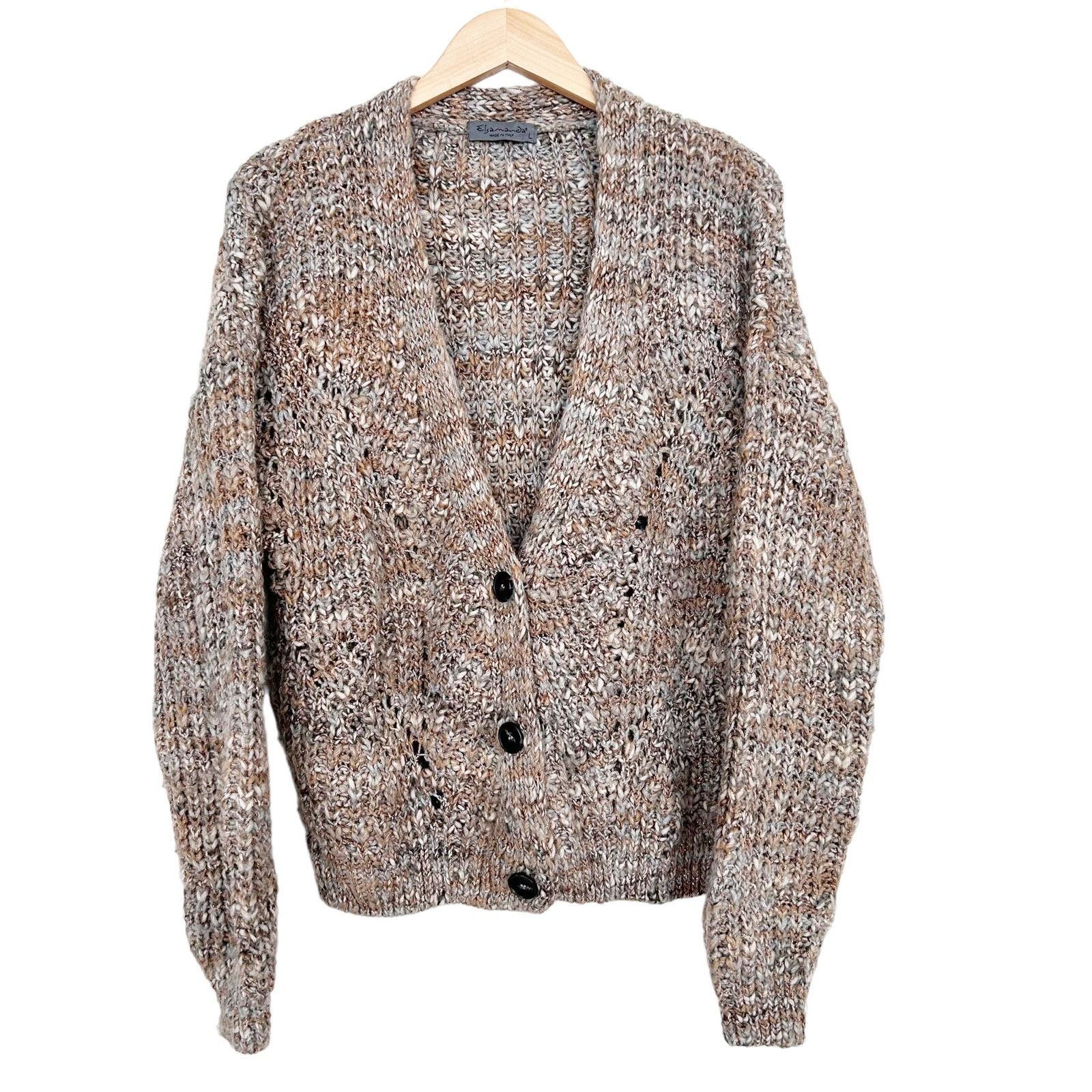 Other Elsamanda Tan Knit Wool Blend Cardigan Sz L Size L / US 10 / IT 46 - 6 Thumbnail