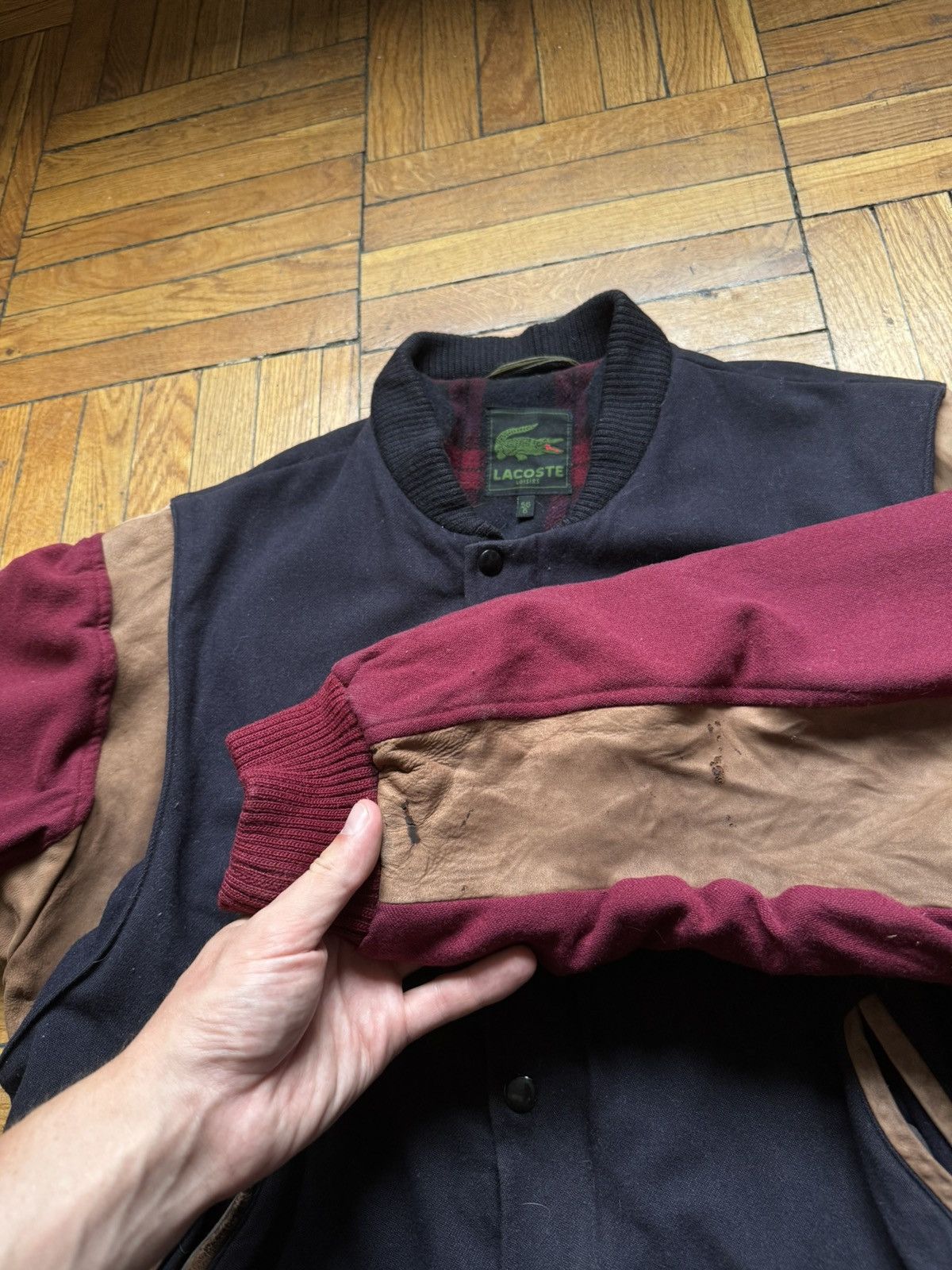 Lacoste 90s Vintage Men's LACOSTE Red Wool Leather Bomber Jacket 6 Size US XL / EU 56 / 4 - 7 Thumbnail