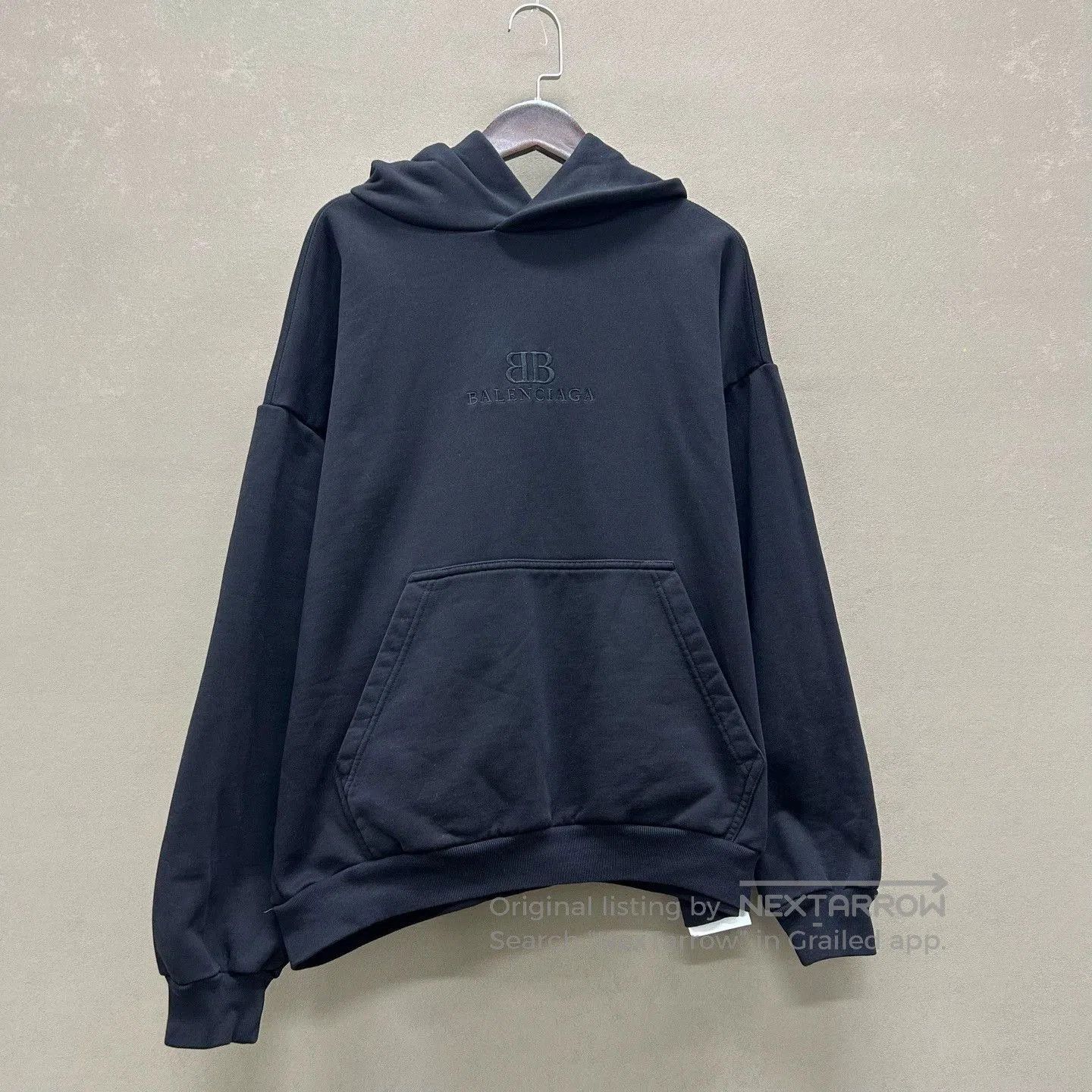 Balenciaga 99 New Black Embroidered Logo Hoodie Xs/, Men's