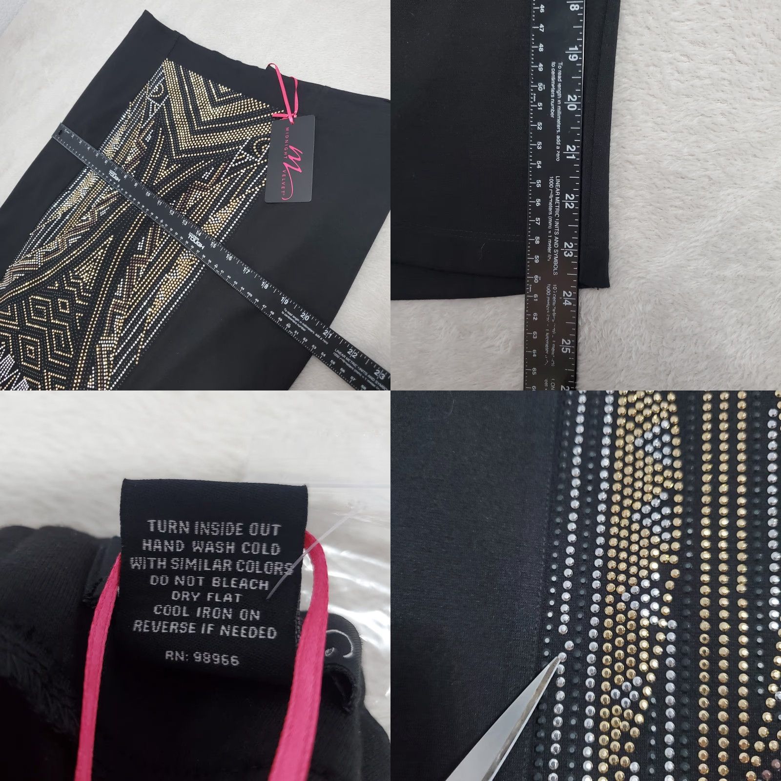 Velvet VINTAGE Midnight Velvet Skirt Women XL Black Embellished Back Zip Knee Length FLAW Size 40" / US 18 - 8 Thumbnail