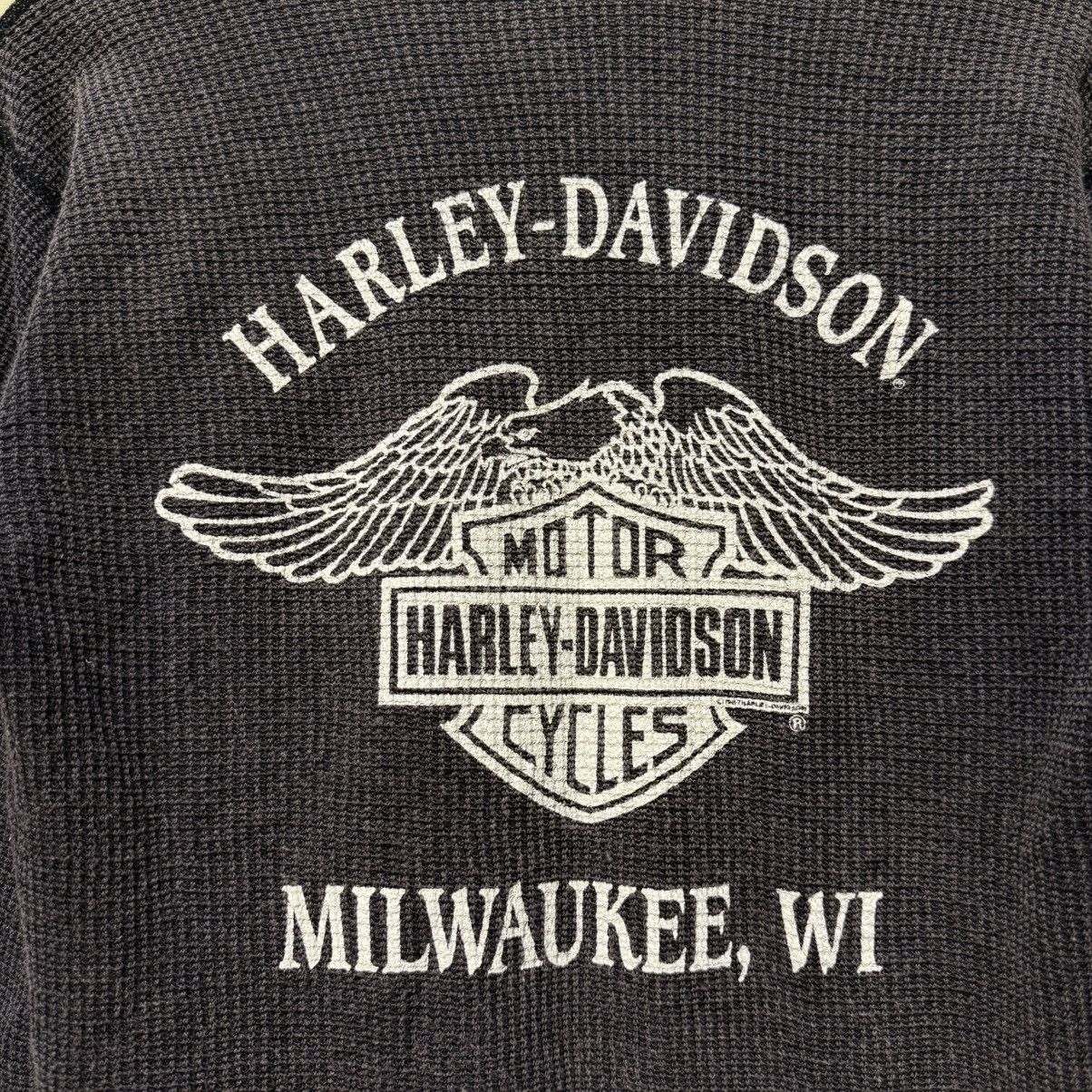 Harley Davidson VTG 1992 Harley Davidson Flame Thermal Waffle Knit Holoubek Size US L / EU 52-54 / 3 - 4 Thumbnail