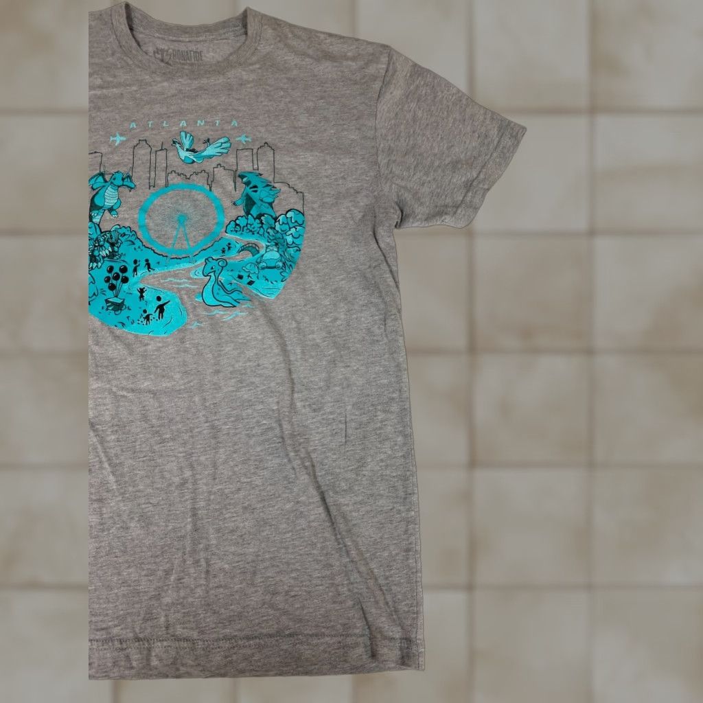 Vintage Bonafide Mens T-Shirt M Gray Pokemon Logo 90s Space American University Cotton Crew Neck Short Sleeve Regular Vintage No holes or tears Size US M / EU 48-50 / 2 - 1 Thumbnail