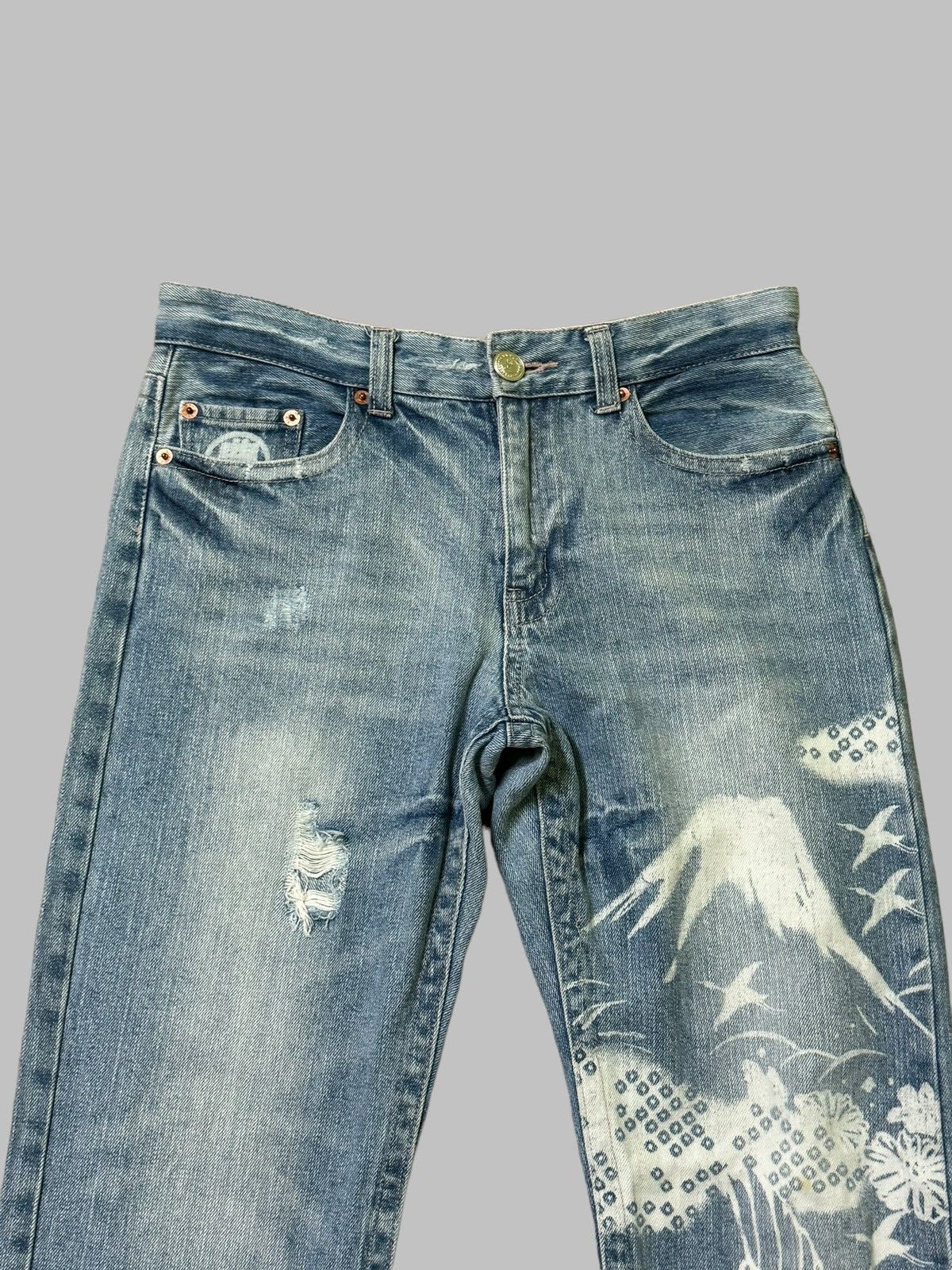 If Six Was Nine Vintage KARAKURI TAMASHI Acid Wash Design Denim Size US 29 - 3 Thumbnail