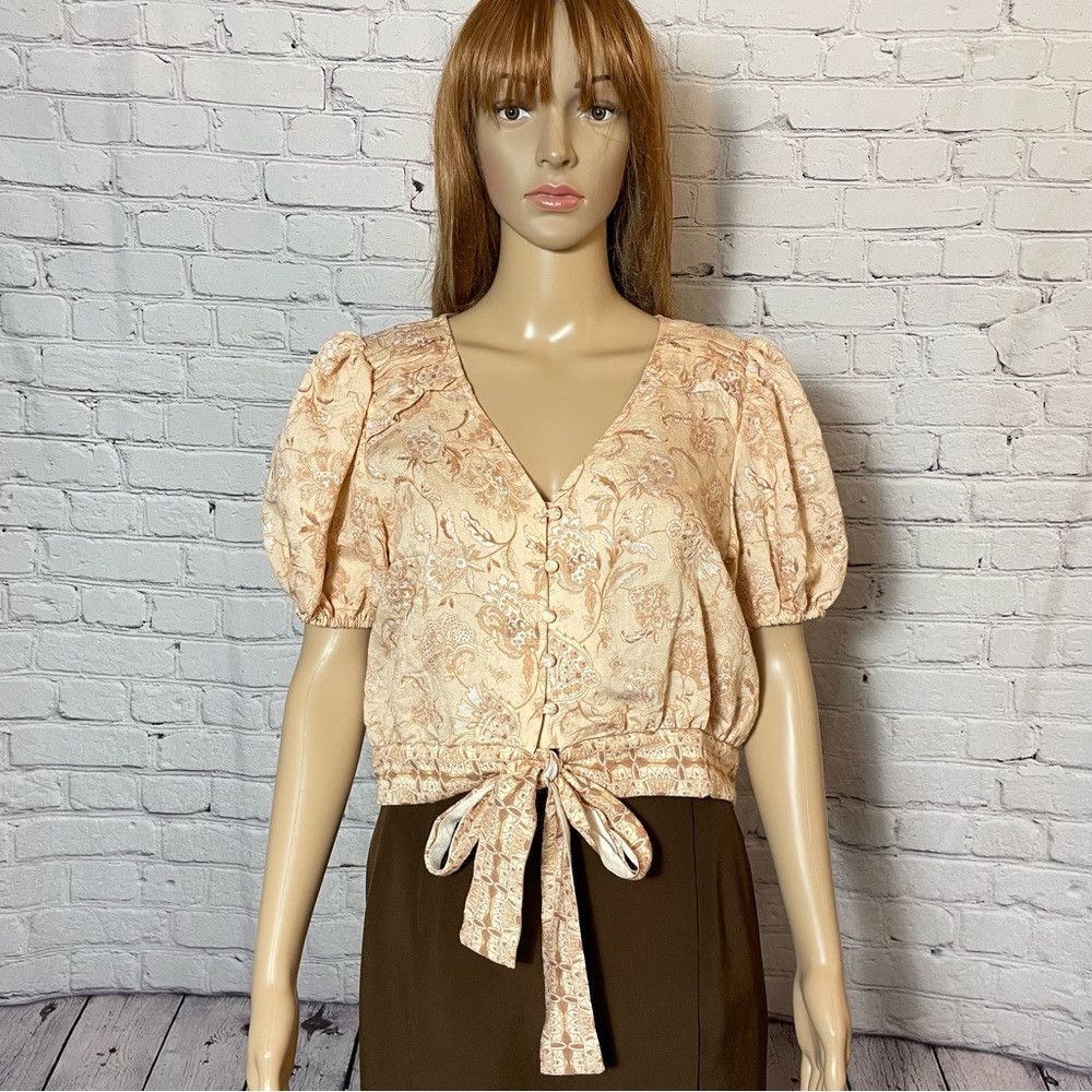 Other New Moon River Beige Short Balloon Sleeve Crop Rayon Button Size L / US 10 / IT 46 - 2 Thumbnail
