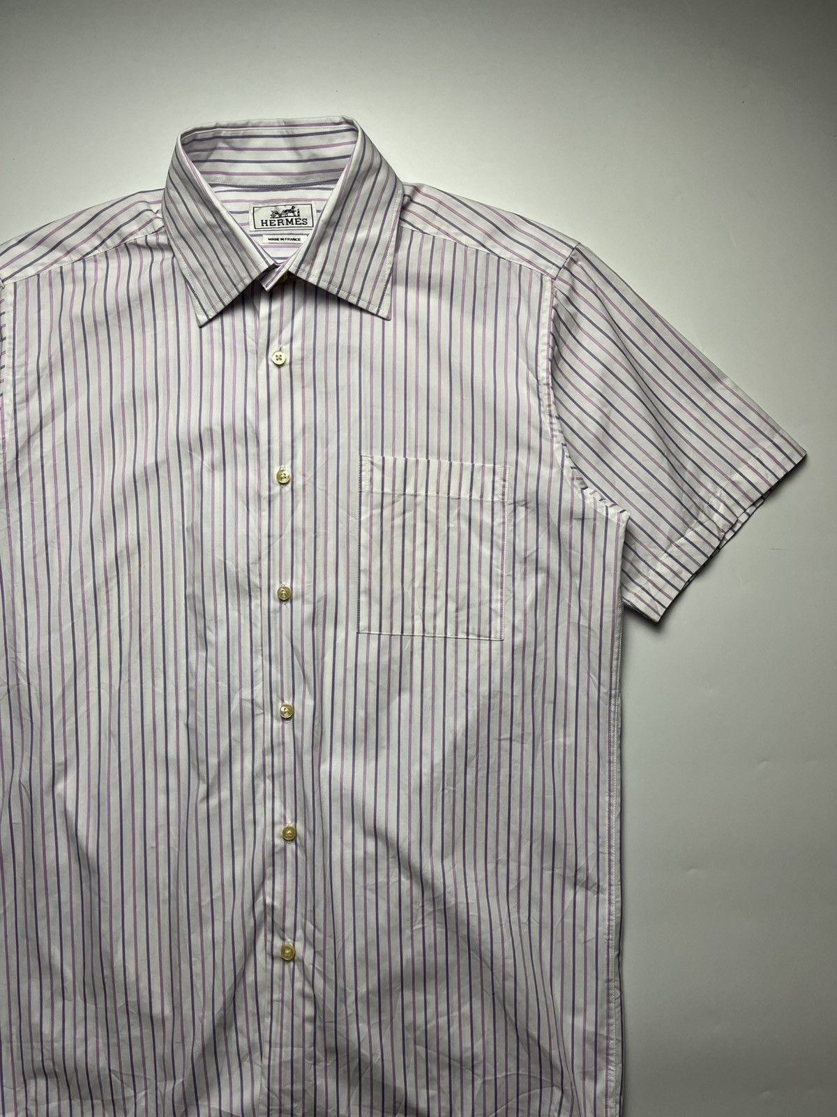 Hermes Hermès Short Striped Sleeve Button Down Shirt Size US M / EU 48-50 / 2 - 4 Thumbnail