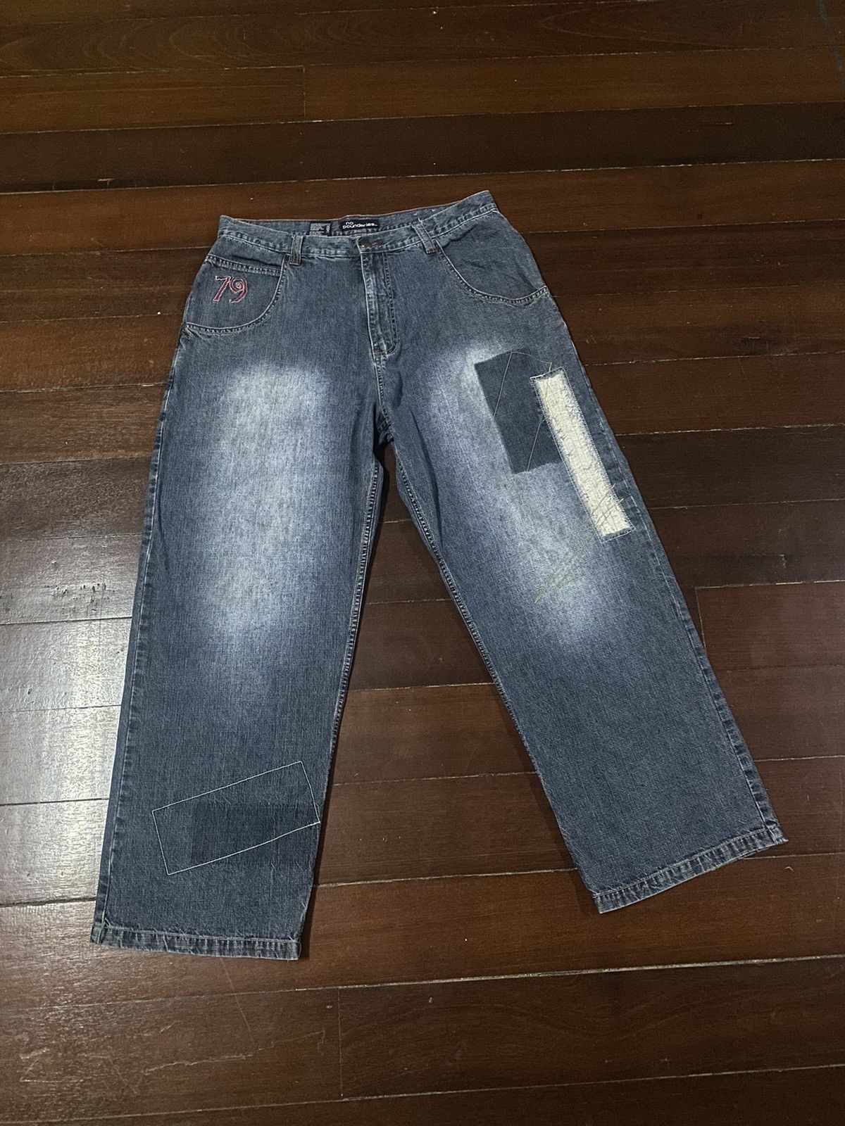 Designer × JNCO FIRE 🔥 NO BOUNDARIES WIDE LEG PATCH WORKS BELL BOTTOM Size US 36 / EU 52 - 4 Thumbnail
