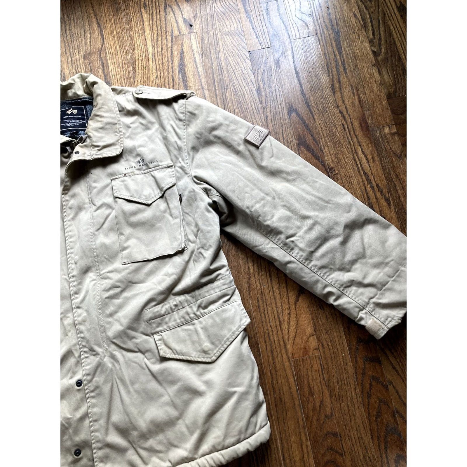 Alpha Industries Alpha Industries Jacket Mens Large Beige Military Jacket Field Coat Lined Heavy Cotton Canvas Pockets Zipper Logo Army USA Regular Size US L / EU 52-54 / 3 - 3 Thumbnail