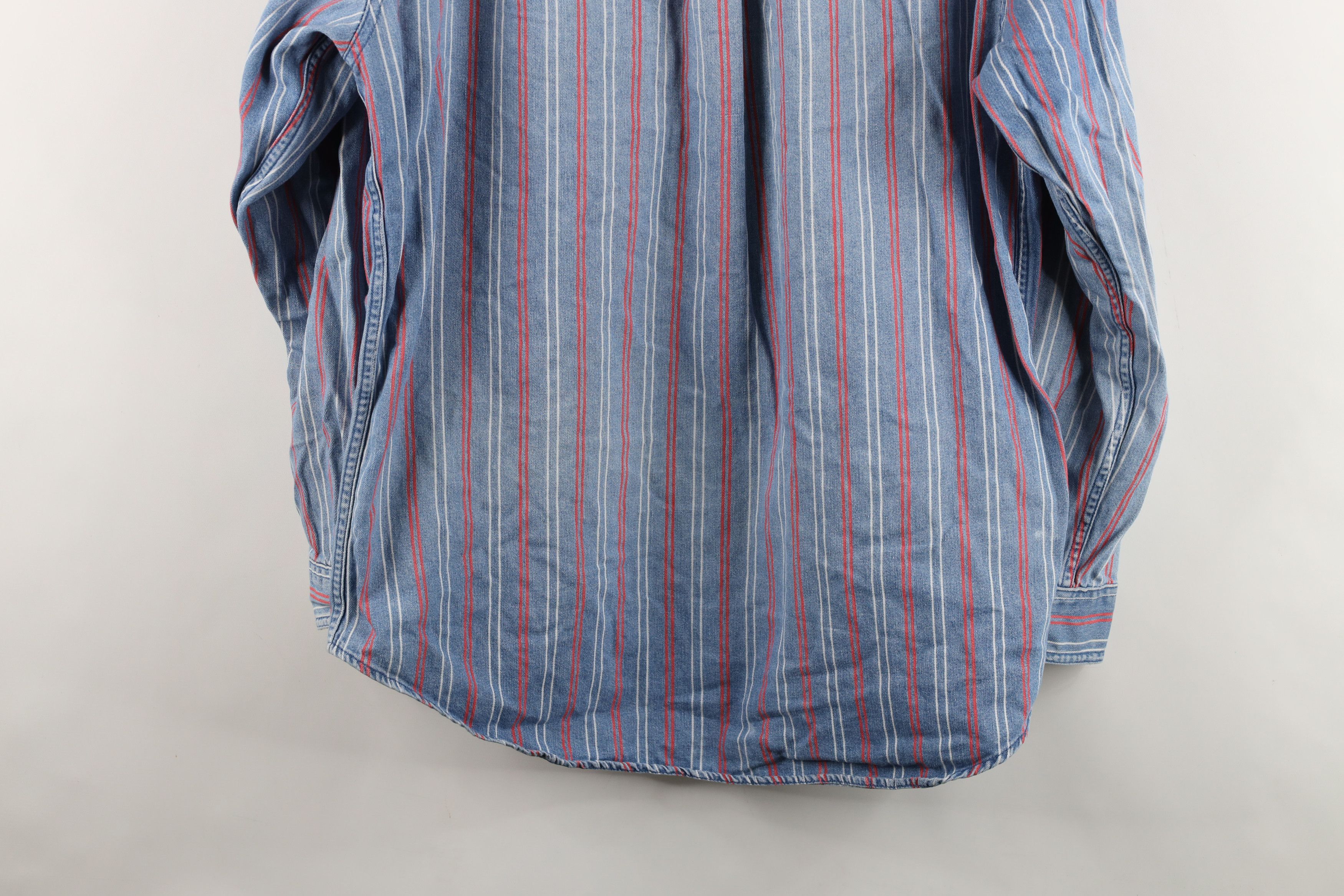 Vintage Vintage 90s Streetwear Striped Denim Jean Button Down Shirt Size US L / EU 52-54 / 3 - 13 Thumbnail