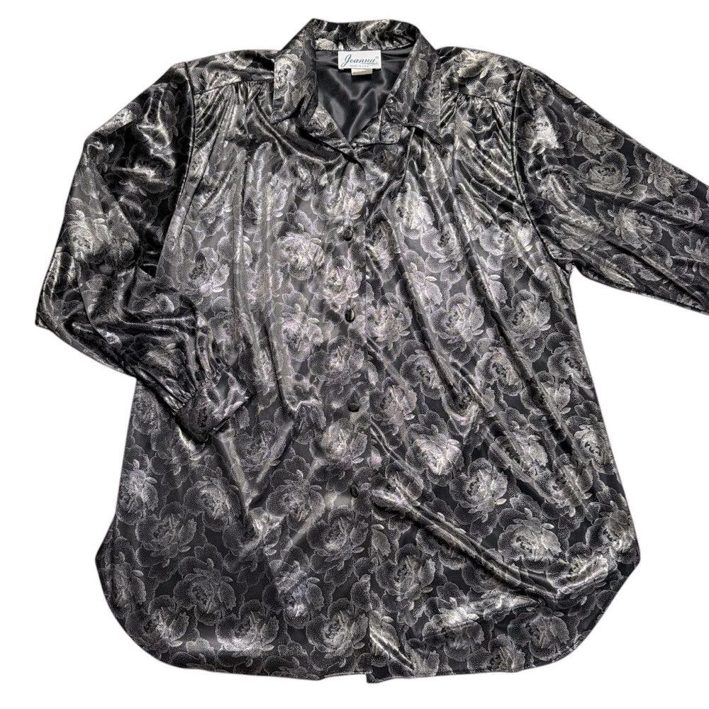 Other Vintage Joanna Floral Silver Padded Shoulder Long Sleeve Bl Size M / US 6-8 / IT 42-44 - 6 Thumbnail