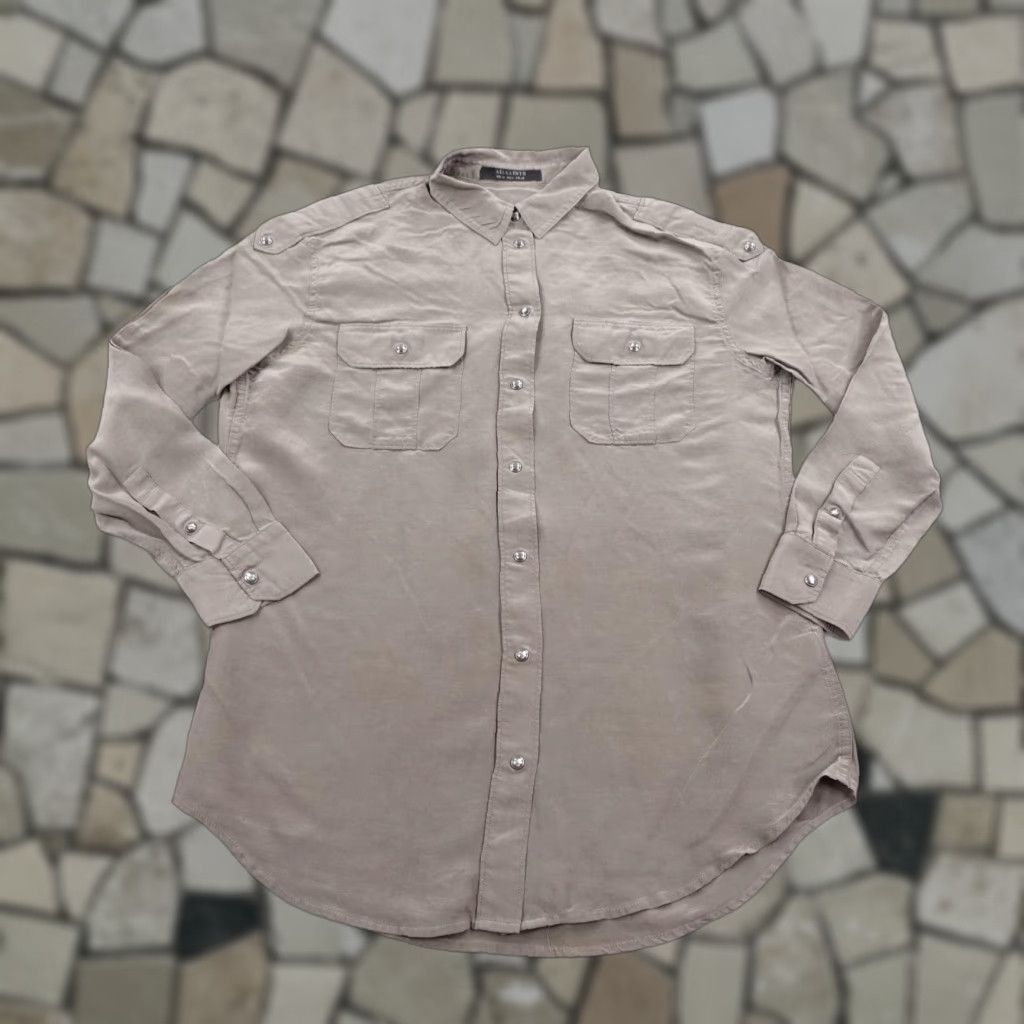 Allsaints All Saints Shirt Womens 6 Gray Octavia Silk Blend Snap Front Lightweight Top Size M / US 6-8 / IT 42-44 - 1 Thumbnail