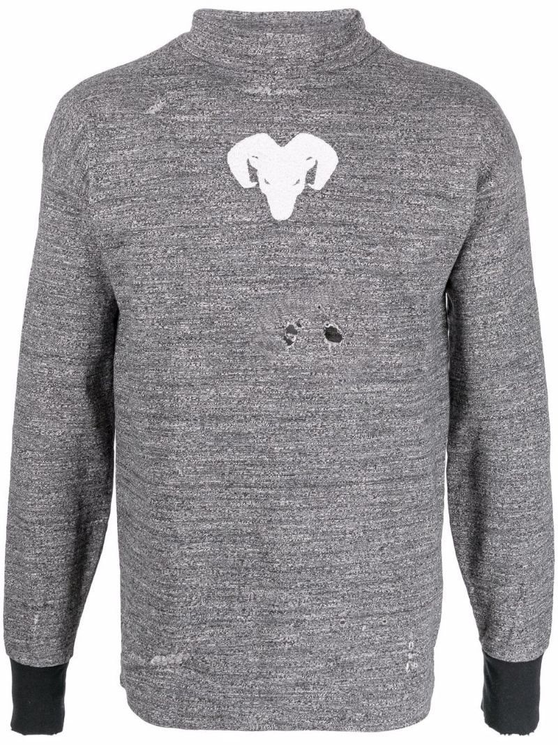 Maison Margiela o1y1124 Long Sleeves Distressed High Neck Jumper In Grey & W Size US M / EU 48-50 / 2 - 1 Thumbnail