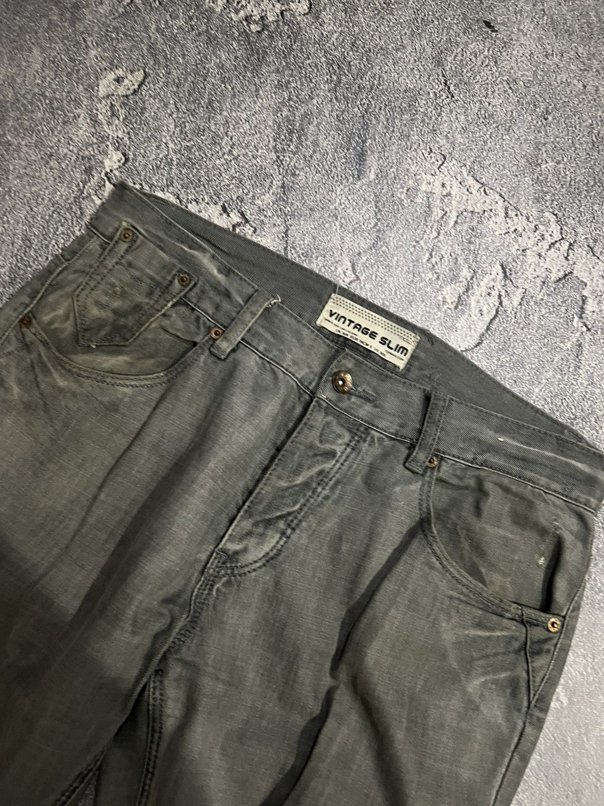 Vintage Streetwear Grunge Y2K Gray Slim Jeans — Balenciaga Style Size US 33 - 4 Thumbnail