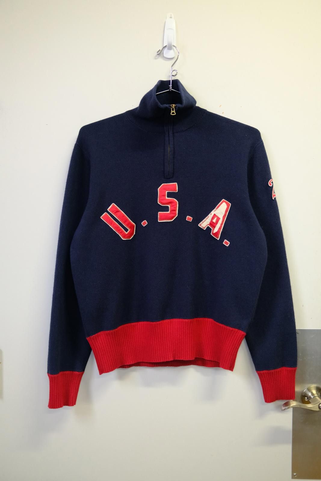 Polo Ralph Lauren 90's Polo Ralph Lauren U.S.A 22 Patch Quarter-Zip Sweater Size L / US 10 / IT 46 - 1 Thumbnail