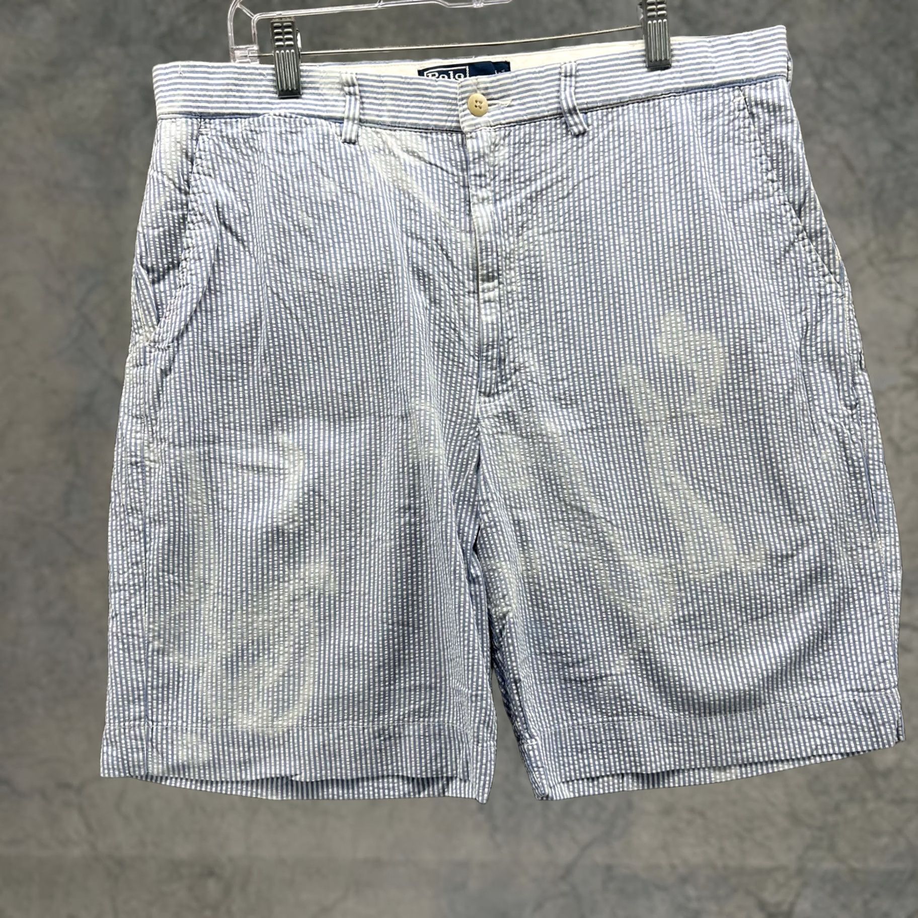 Polo Ralph Lauren Polo Ralph Lauren Shorts Mens 35 Blue Striped Seersucker Cotton Chino 9 Inseam Size US S / EU 44-46 / 1 - 1 Thumbnail