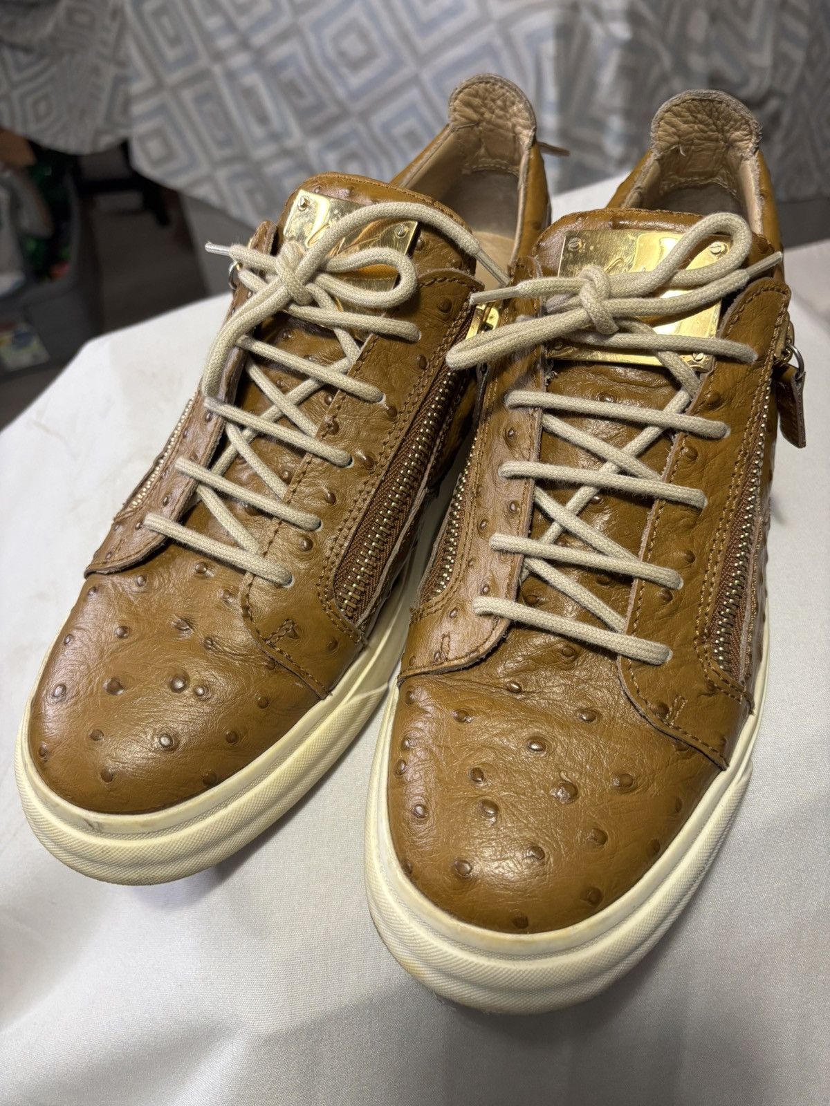Giuseppe Zanotti Giuseppe Zanotti Ostrich Leather Low-Top Sneakers Size US 10 / EU 43 - 8 Thumbnail