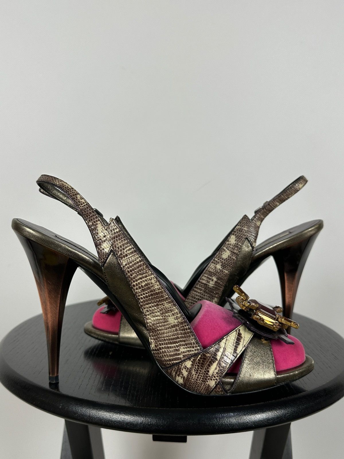 Miu Miu Miu Miu Leather Snakeskin Jewel Slingback Sandals Heels Size US 10 / IT 40 - 11 Thumbnail