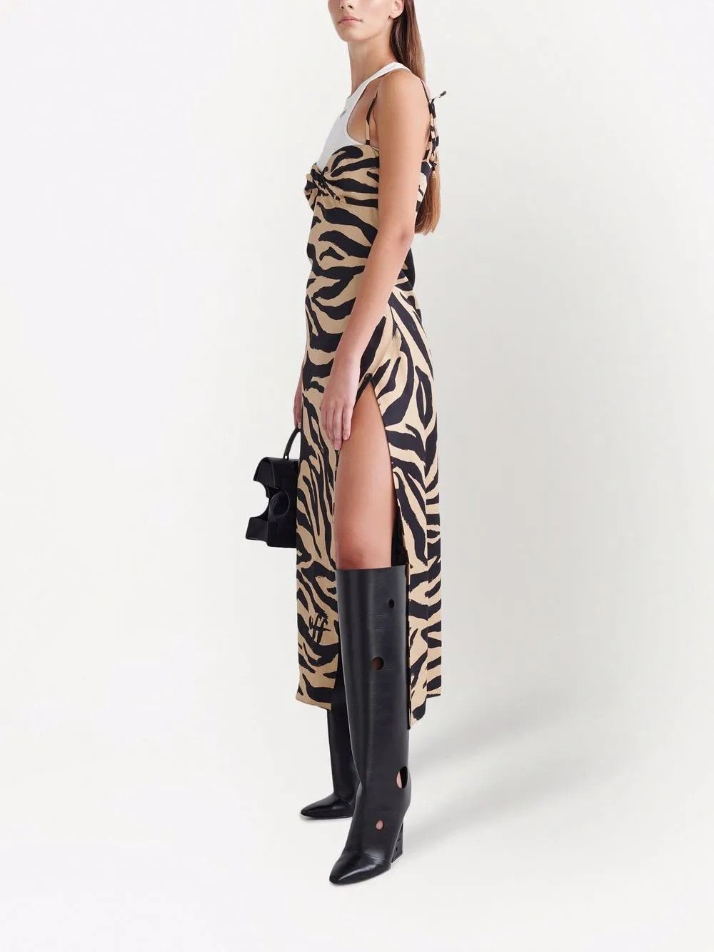 Off-White o1y1125 Midi Dress in Beige/Black Size XS / US 0-2 / IT 36-38 - 3 Thumbnail