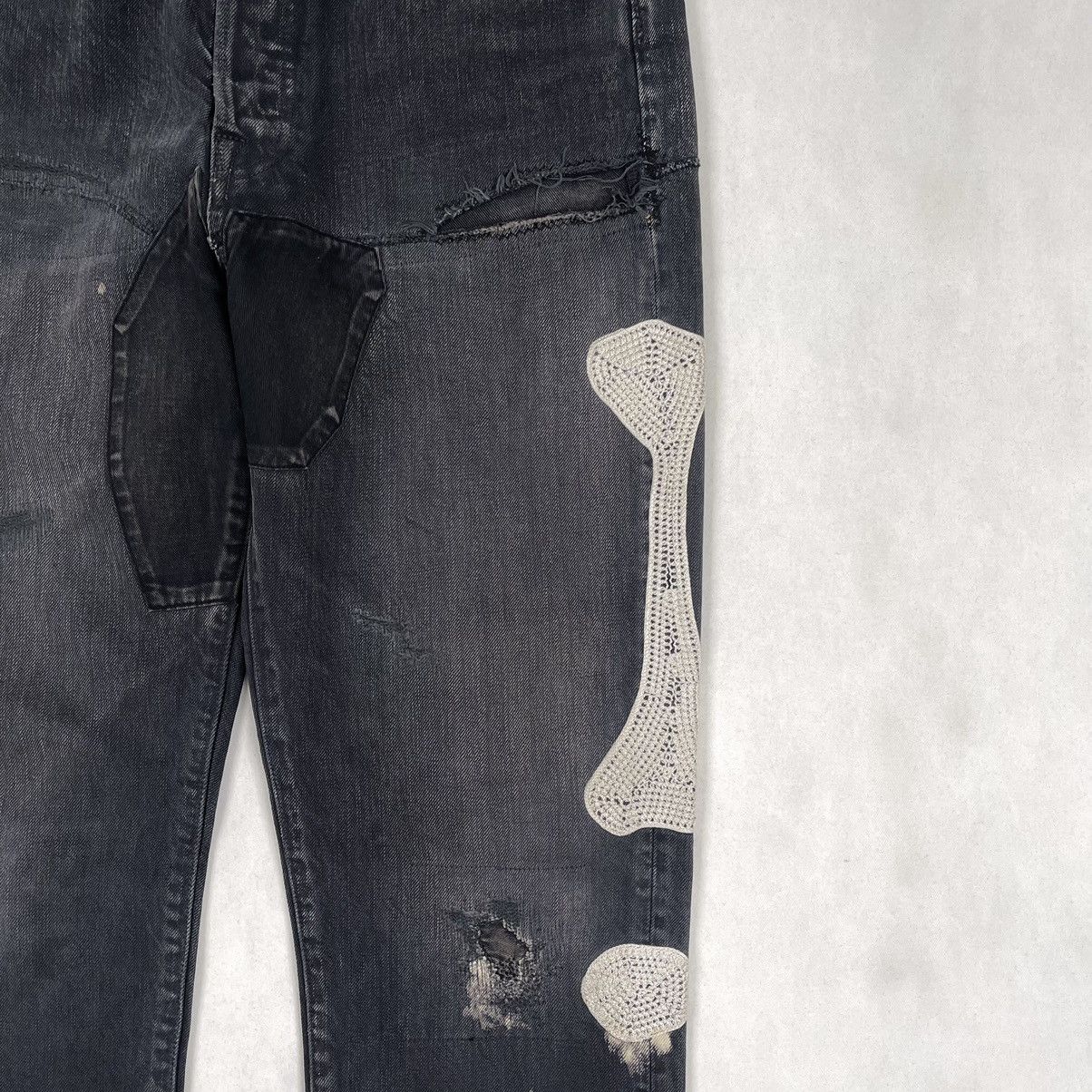 Kapital Kountry FW19 Distressed Denim (Bone/Skeleton Embroidered) Size US 32 / EU 48 - 9 Thumbnail