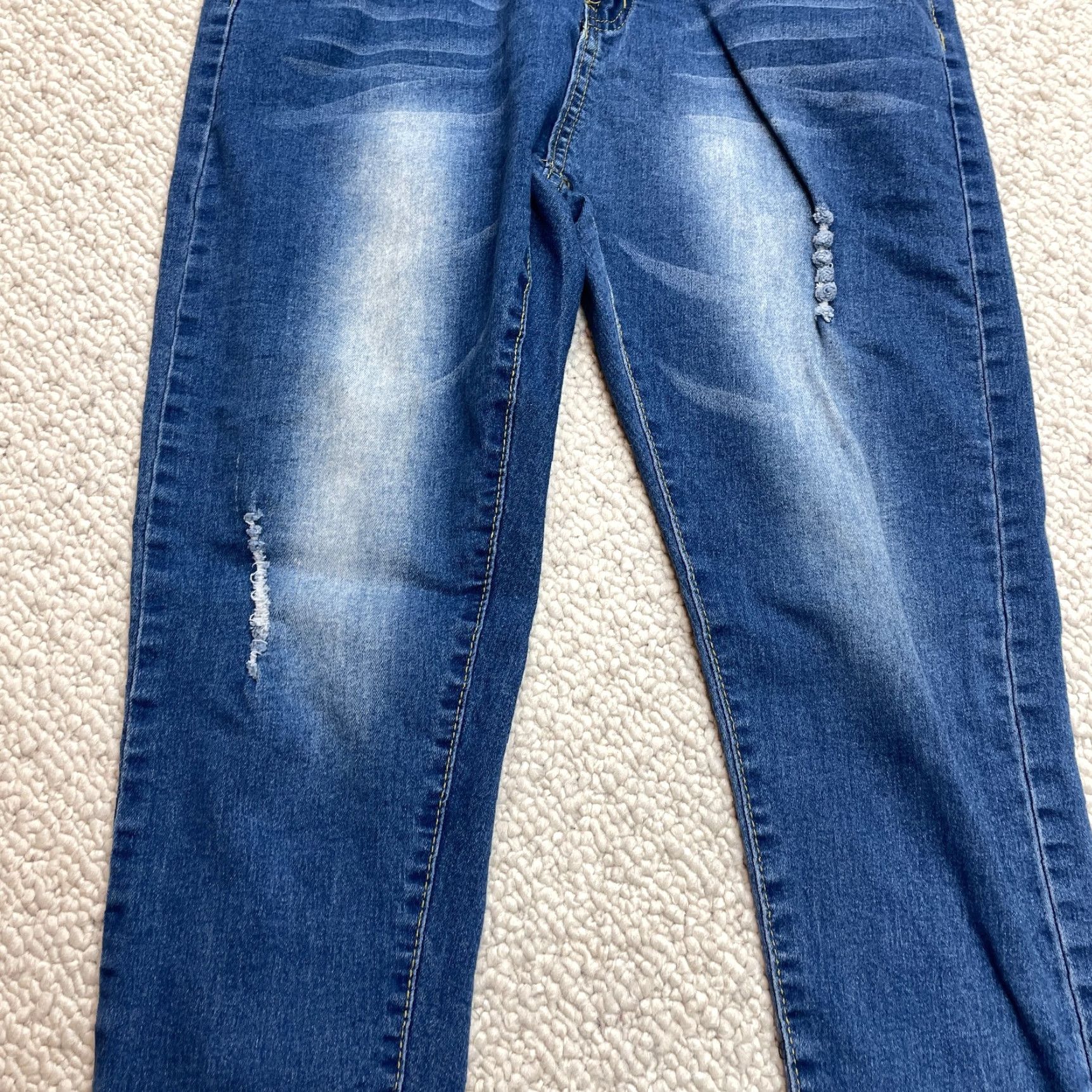 Denime Unbranded Skinny Jeans Womens XL 30x29 Denim Blue Distressed Sandblasted Dark Wash MidRise 5-Pocket Stretch Size 40" / US 18 - 3 Thumbnail