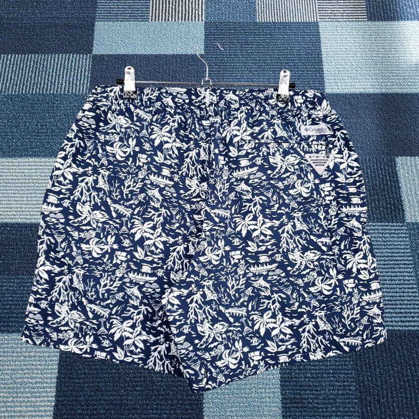 Vintage Columbia PFG Fishing Swim Shorts Mens Medium Blue Palm Marlin Tropical Size US 31 - 1 Thumbnail