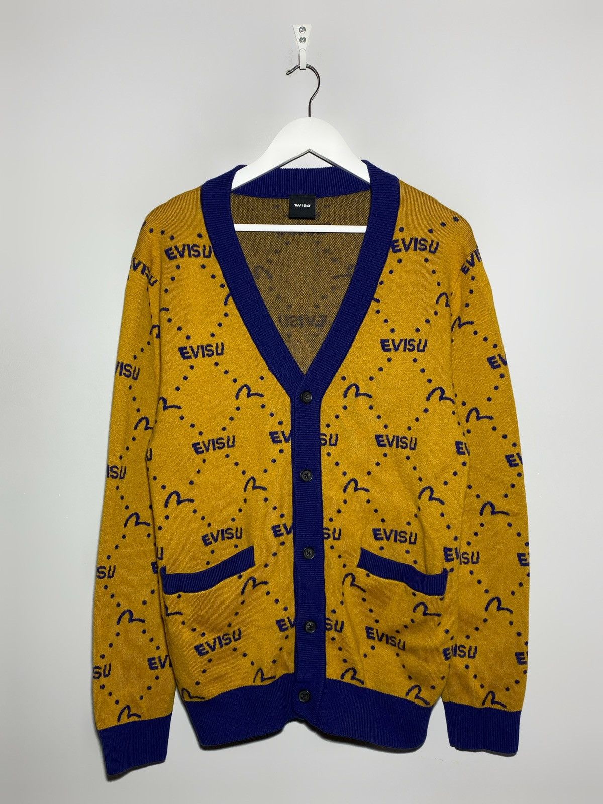 Evisu Evisu V-Neck Cardigan Monogram Pattern Rare Find Size US M / EU 48-50 / 2 - 1 Thumbnail
