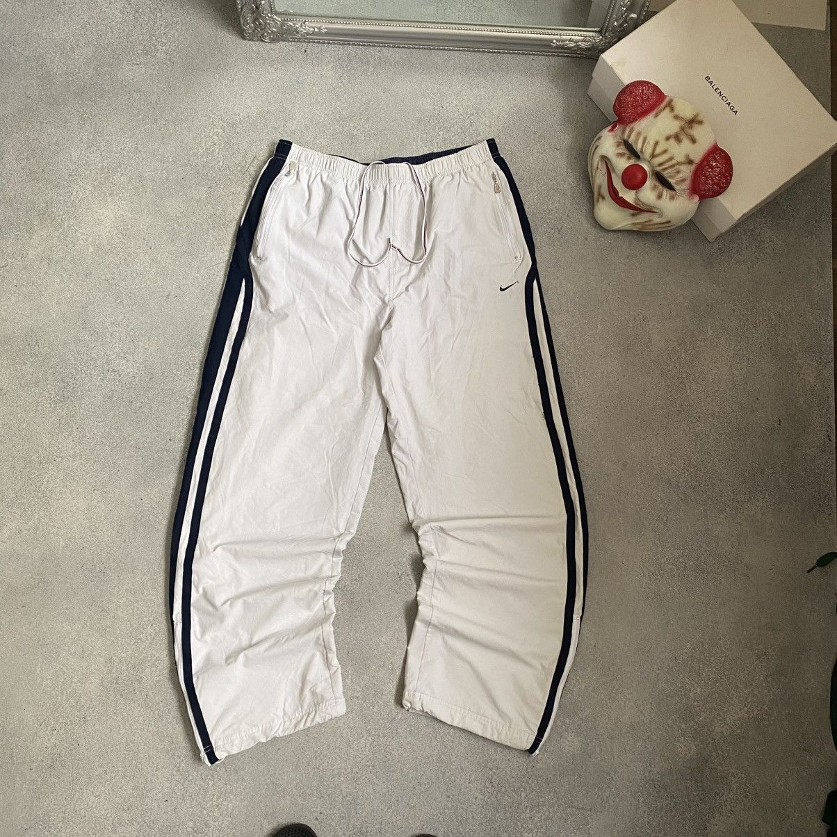 Nike Crazy Vintage White Nike Track Pants Drill Baggy Y2K 90s Size US 38 / EU 54 - 1 Thumbnail