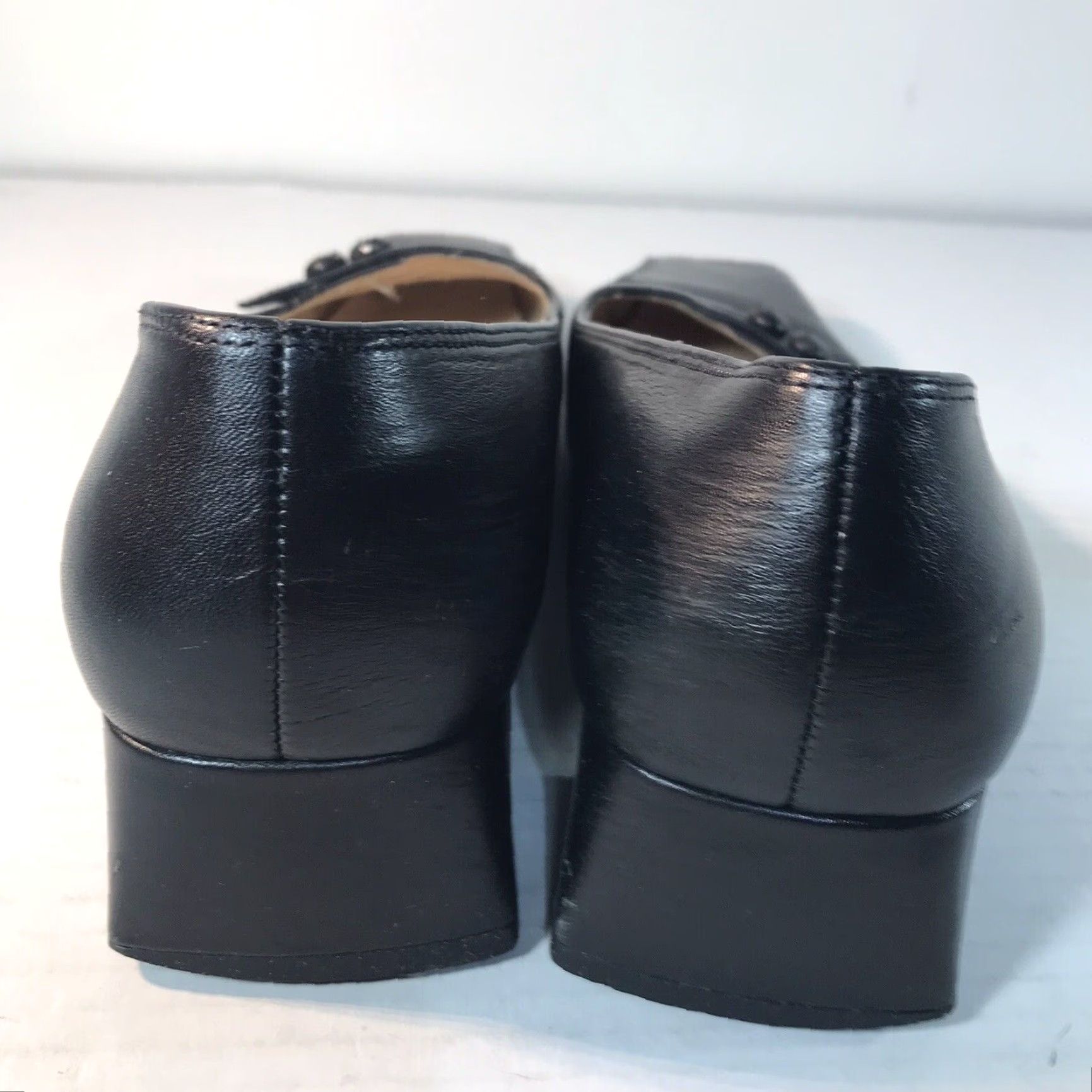 Vintage Madeline Chestnut Black Leather Block Heel Dress Shoes Womens Size 7.5M Square Toe Size M / US 6-8 / IT 42-44 - 6 Thumbnail