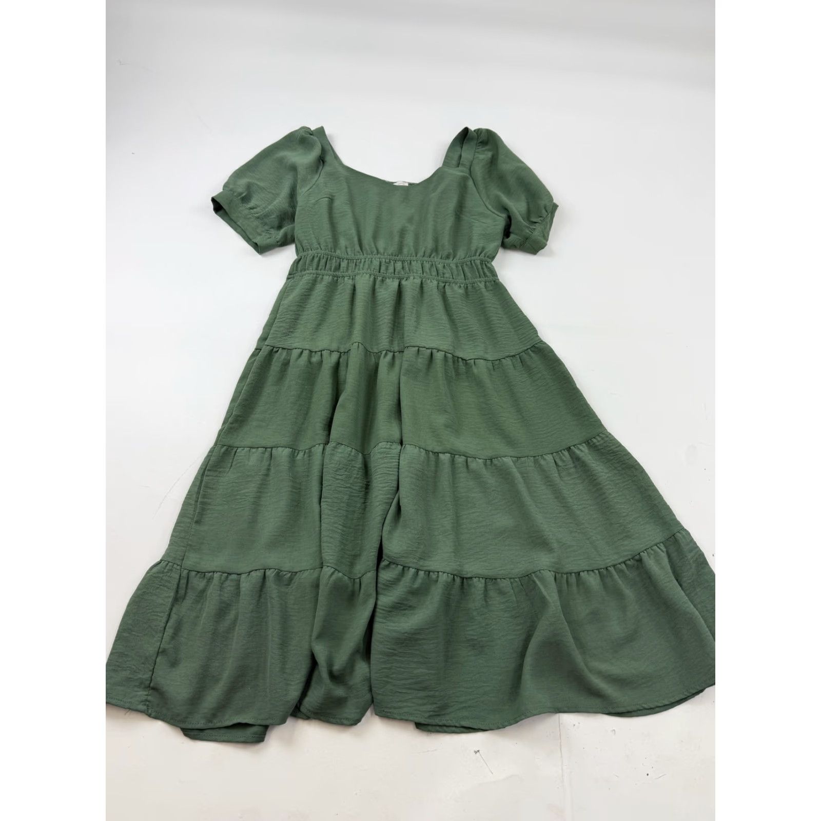 Vintage Monteau Los Angeles Dress Womens L Green Tiered Puff Sleeve Maxi Sundress Size L / US 10 / IT 46 - 2 Thumbnail