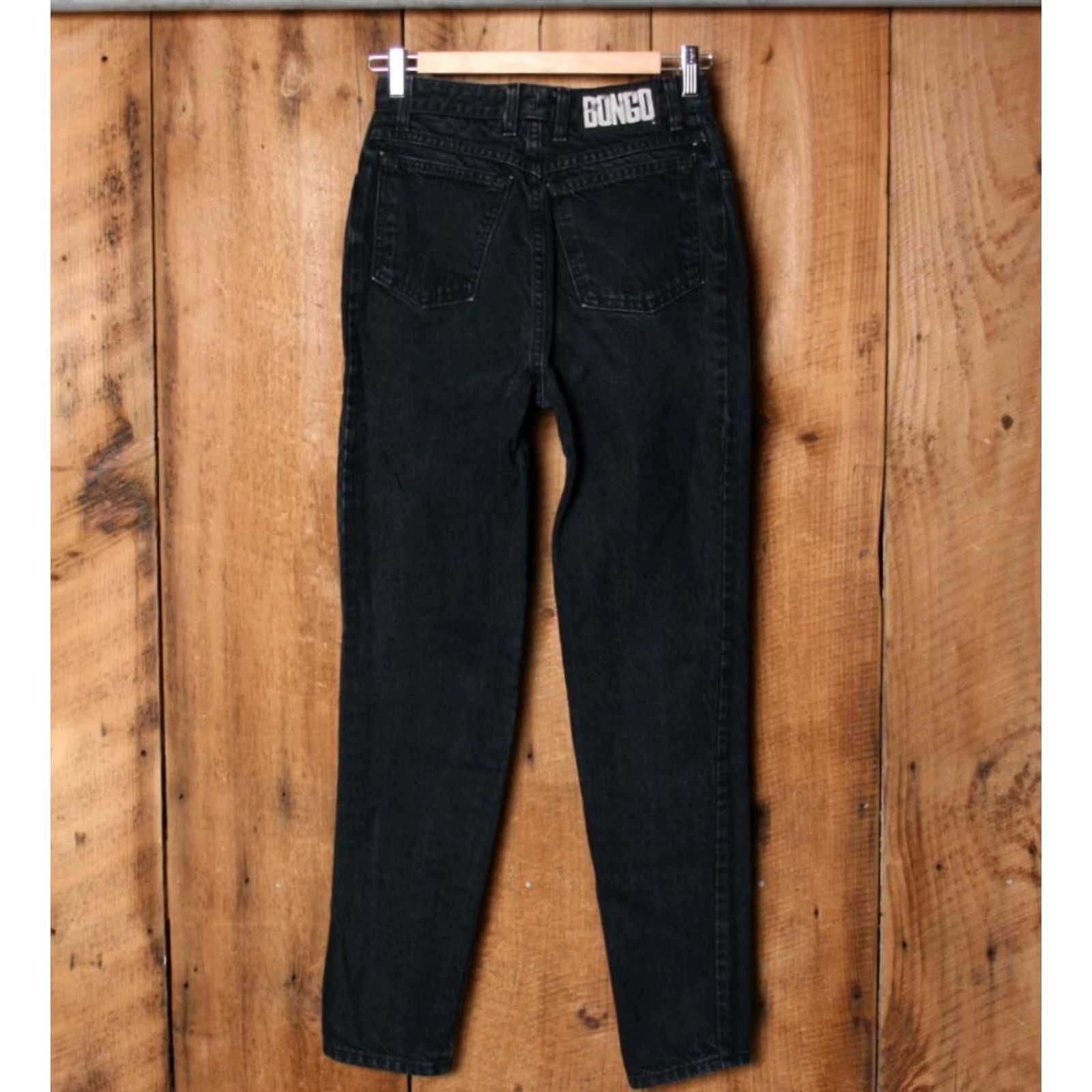 Vintage VINTAGE Bongo Jeans Women 25x29 Black Button Fly High Waisted Tapered 29 Inseam 100% Cotton Denim Boys? Size 42" / US 20 - 4 Thumbnail