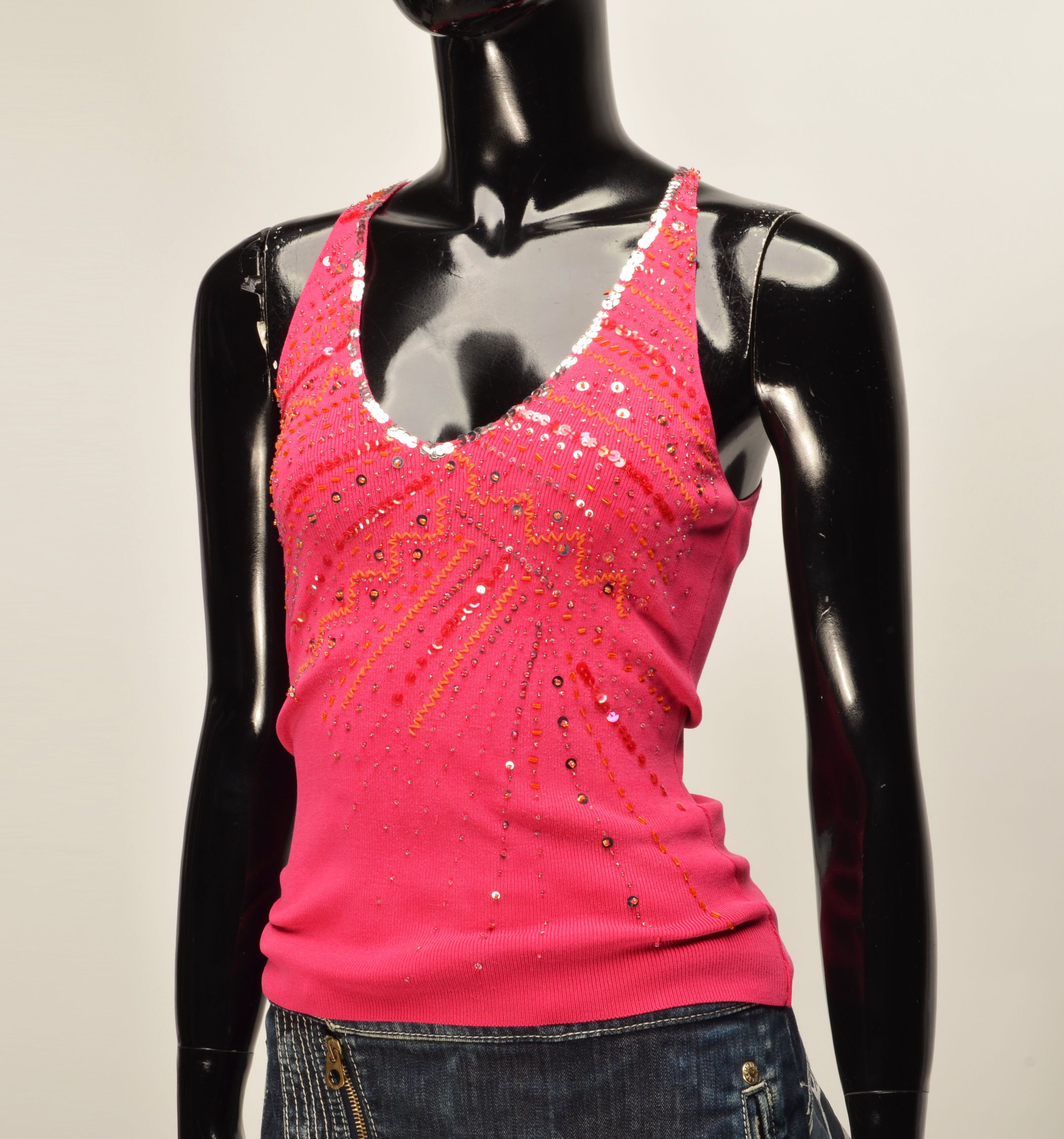 NEXT Vintage Next Y2K Glam Pink Beaded V-Neck Top Size S / US 4 / IT 40 - 2 Thumbnail