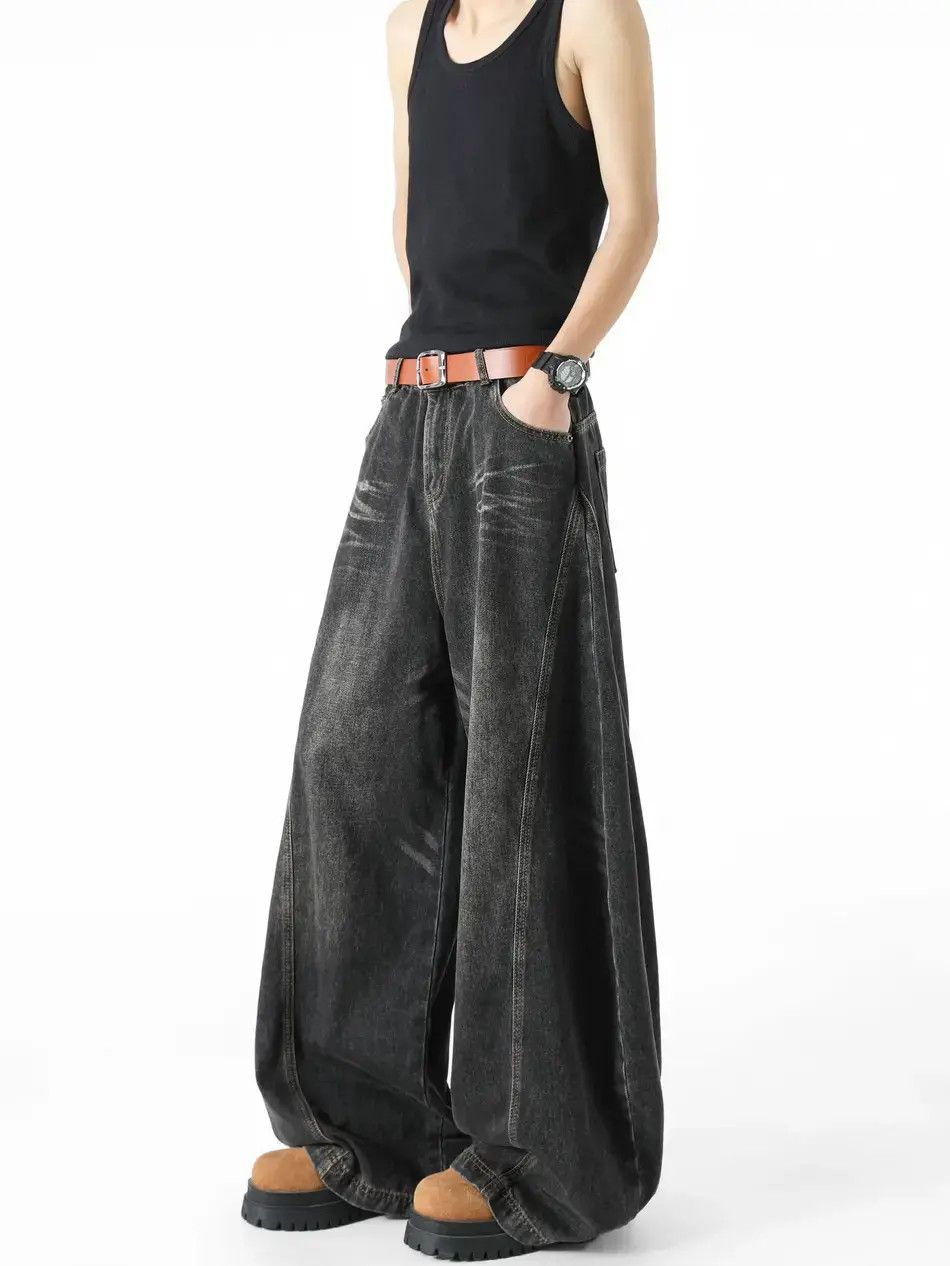 Japanese Brand Retro loose cat whisker wide leg patchwork jeans Size US 32 / EU 48 - 6 Thumbnail