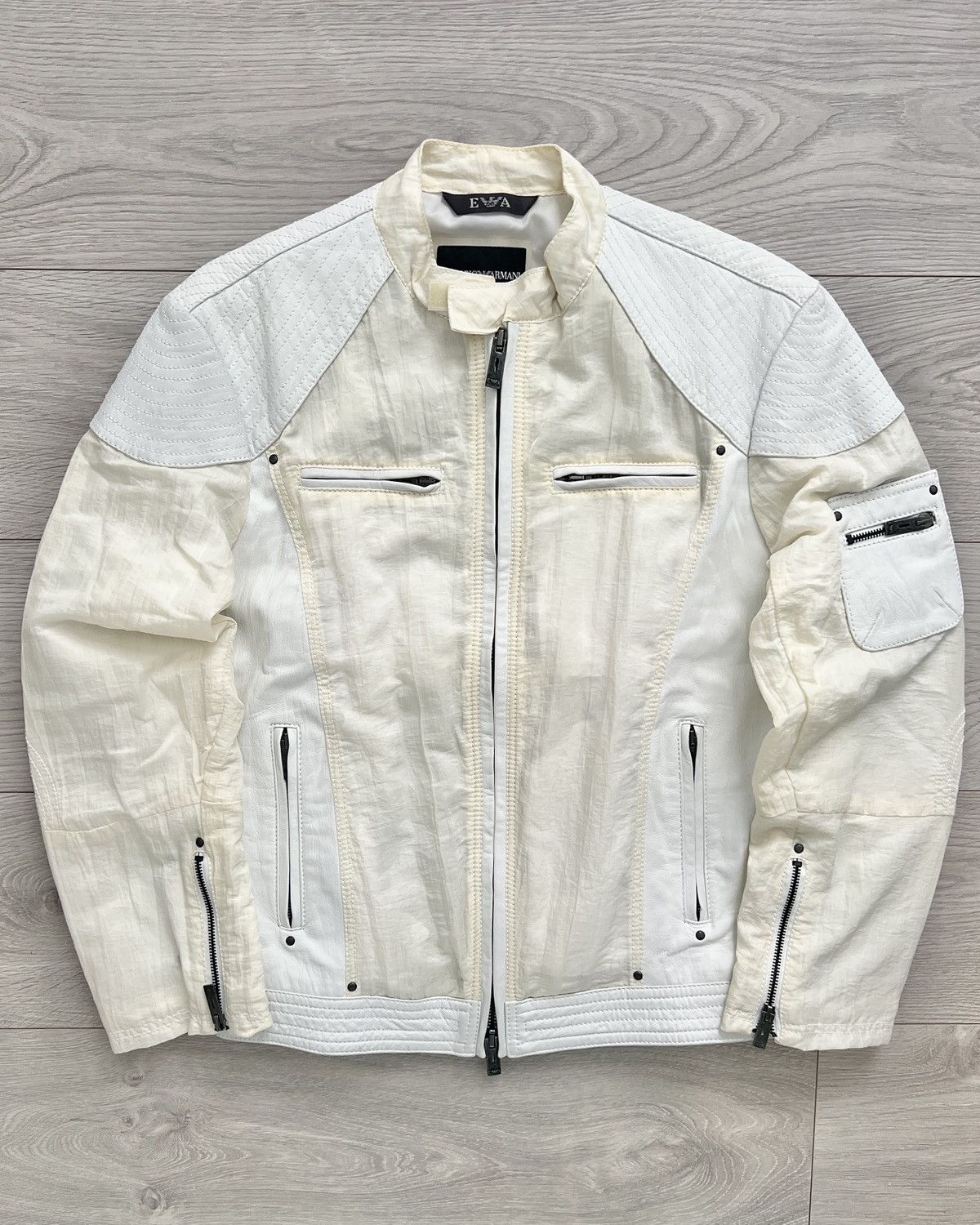 Emporio Armani Emporio Armani 2001 Leather Panelled Cafe Racer Moto Jacket Size US M / EU 48-50 / 2 - 2 Thumbnail