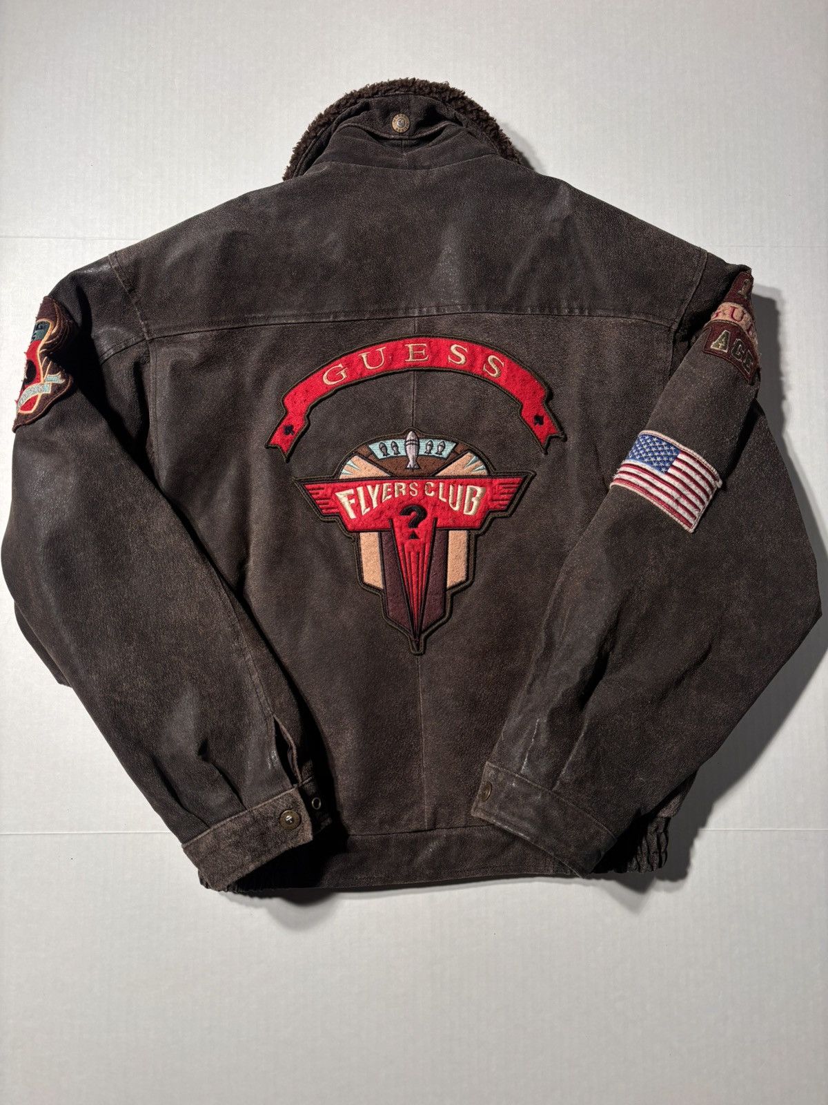 Guess Air Command Military Flight G-1 Leather Bomber Jacket