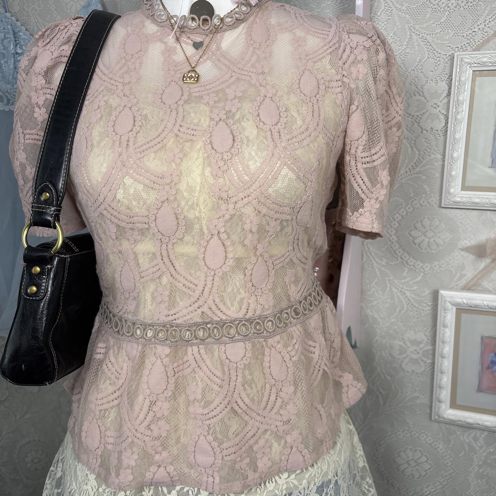 Other coquette shabby chic lace pink blouse Size S / US 4 / IT 40 - 2 Thumbnail