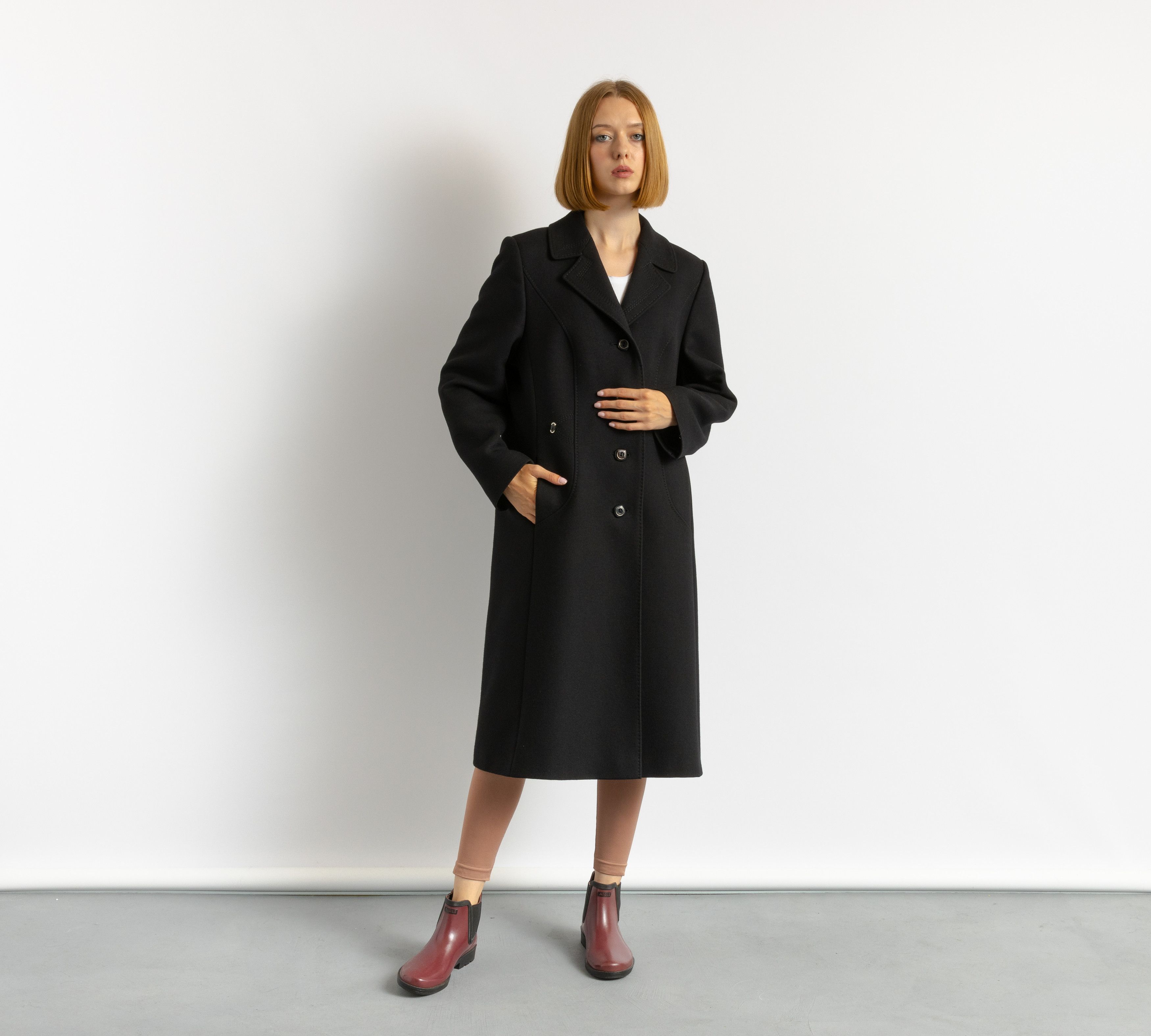 Women Vintage 80s coat long wool outerwear winter coat 5357