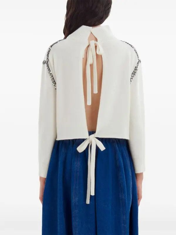 Marni o1w1db11125 Decorative-Stitching Jumper in White Size M / US 6-8 / IT 42-44 - 3 Thumbnail