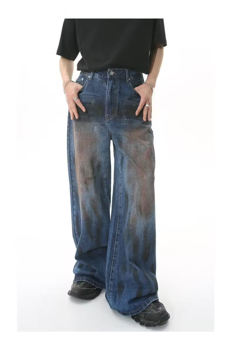 image of Vintage Y2K Fade Distressed Flared Paint Jeans in Fae Blue, Men's (Size 28)